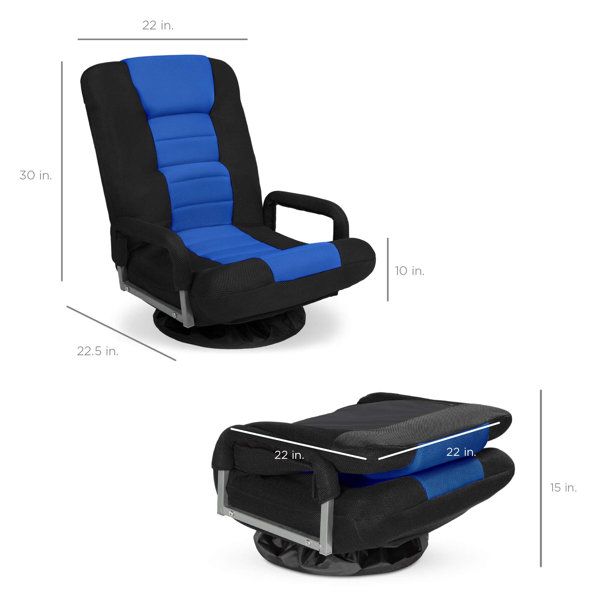 Best Choice Products 360 Degree Swivel Gaming Chair with Lumbar Support - Adjustable Foldable Backrest & Armrest Handles - Multipurpose Floor Rocker for TV Watching, Video Gaming, Reading - Black/Blue - Perfect for Home Office, Game Room & Relaxation