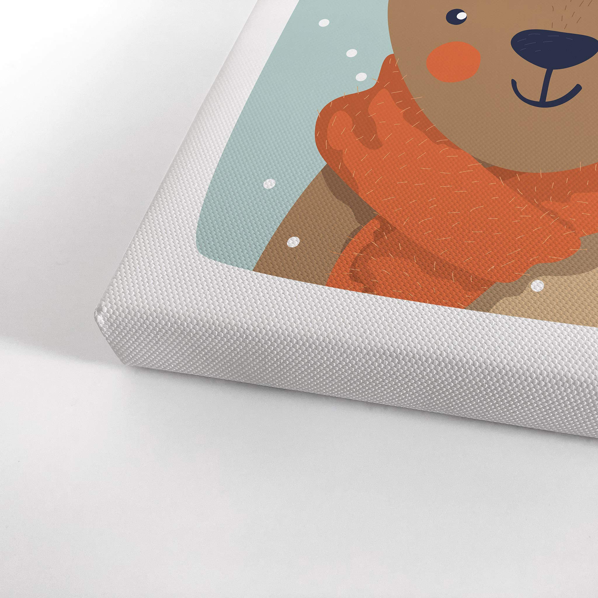 Cute Deer Winter Theme Canvas Print - Turquoise Background Wall Art for Kids Room, Nursery & Baby Room Decor - Ready to Hang 36x24 - Made in USA | Perfect for Children's Bedroom, Playroom & Gift Ideas