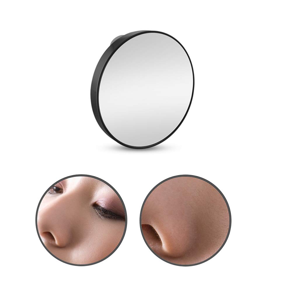 KALLORY 5X Magnifying Wall Makeup Mirror with Suction Cups - 8.8cm Round Cosmetic Mirror for Bathroom, Vanity & Travel - Black Glass Mirror for Precise Makeup Application & Skincare Routine