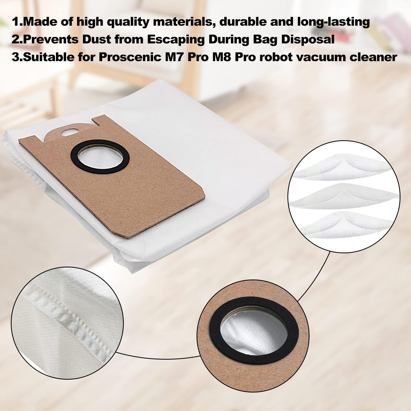 6 Pack Leakproof Large Capacity Dust Bags for iHome AutoVac Nova & Proscenic M7 Pro - Vacuum Cleaner Accessories for Pet Hair, Hard Floors & Deep Cleaning