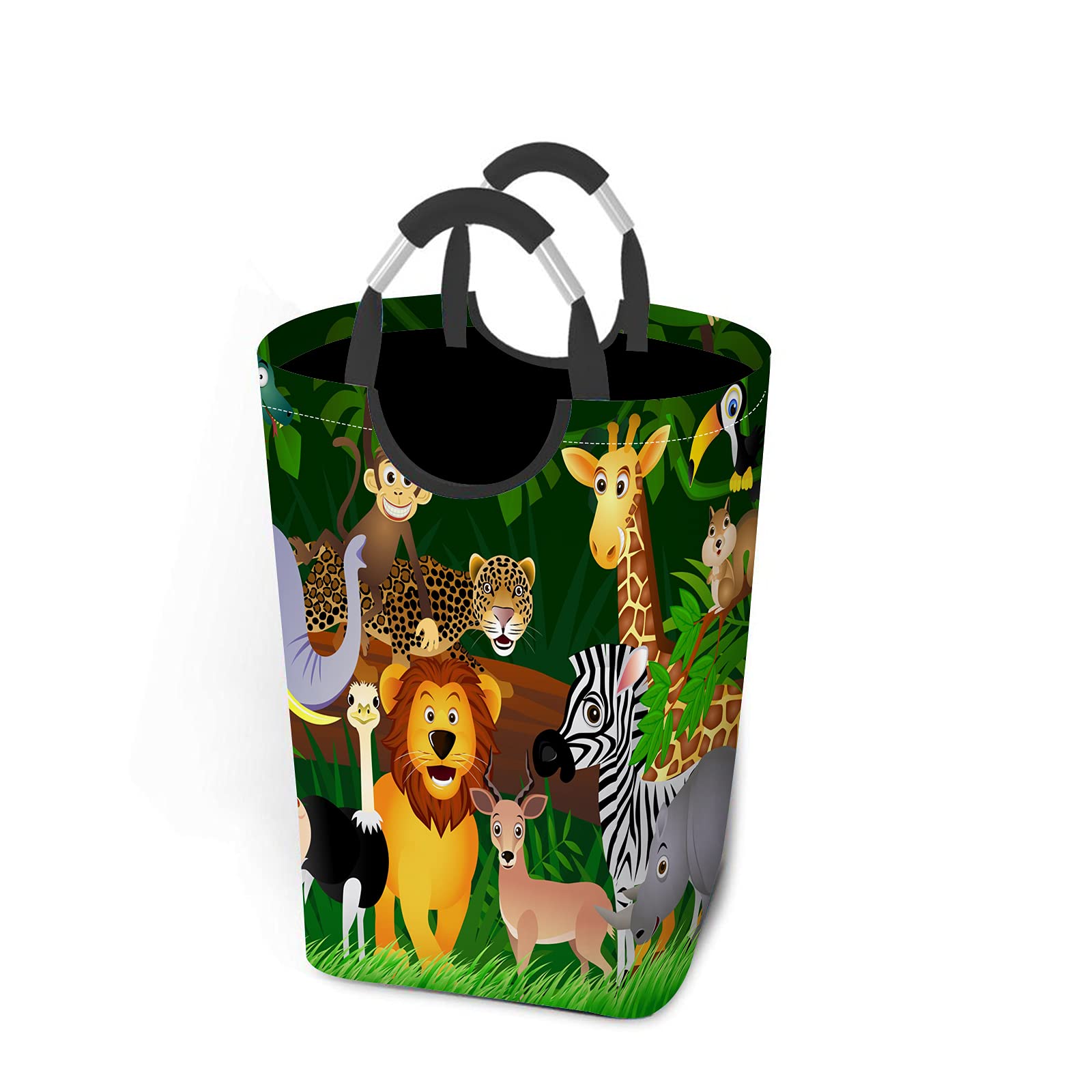 Cute Cartoon Animal Laundry Hamper with Aluminum Handle - Foldable Washing Bin for Lion & Bird Jungle Theme - Storage Basket for Bathroom, Dorm & Closet Organization | Perfect for Kids' Room, Nursery Decor & College Essentials