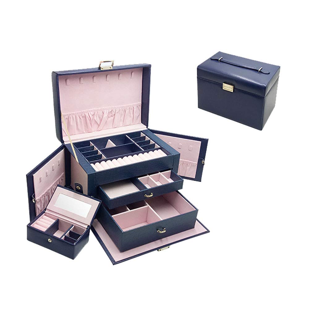 Elegant Velvet-Lined Jewelry Box Organizer with Drawers - Portable Travel Case for Rings, Earrings & Necklaces (Navy Blue) - Perfect for Home Storage, Gift Giving & Travel Accessories