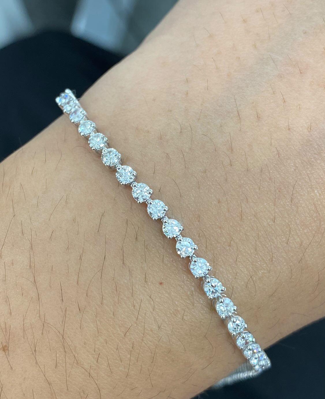4.02 CT Lab-Created Tennis Bracelet with 3 Prongs - Elegant & Durable Jewelry for Women, Perfect for Weddings, Parties & Everyday Wear