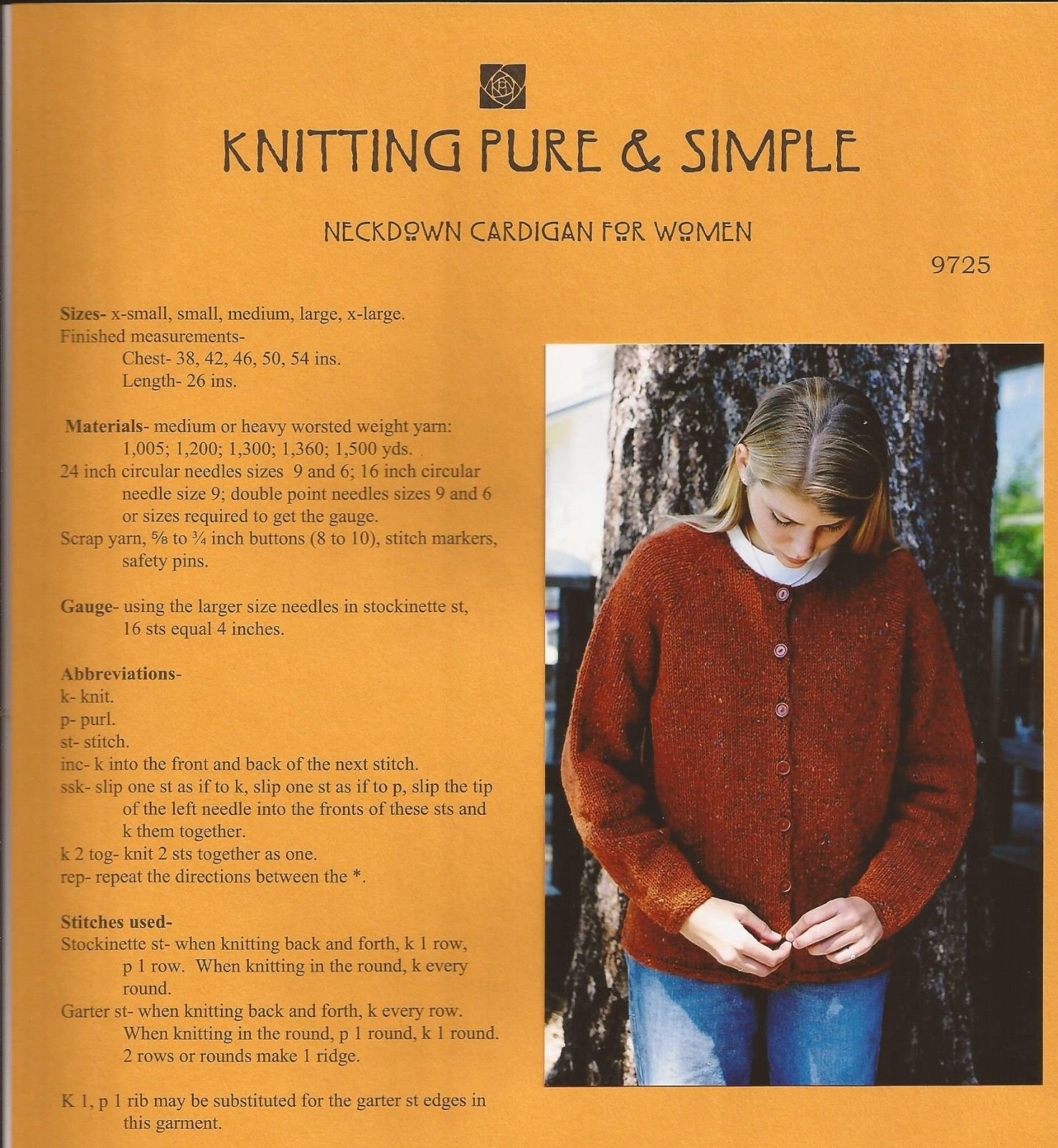 Knitting Pure & Simple Pattern 9725 - Women's Neck Down Cardigan Sweater | Easy DIY Knitting Project for Beginners | Perfect for Fall & Winter Fashion