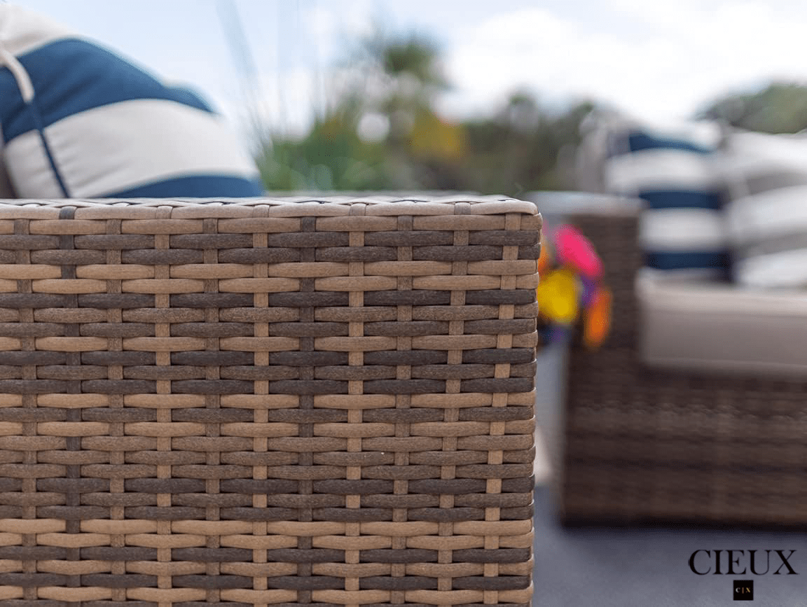 Brown Valence Outdoor Patio Wicker Sofa Set with Sunbrella Taupe Cushions - Weather-Resistant All-Weather Wicker Furniture for Backyard, Garden, Poolside & Patio Relaxation