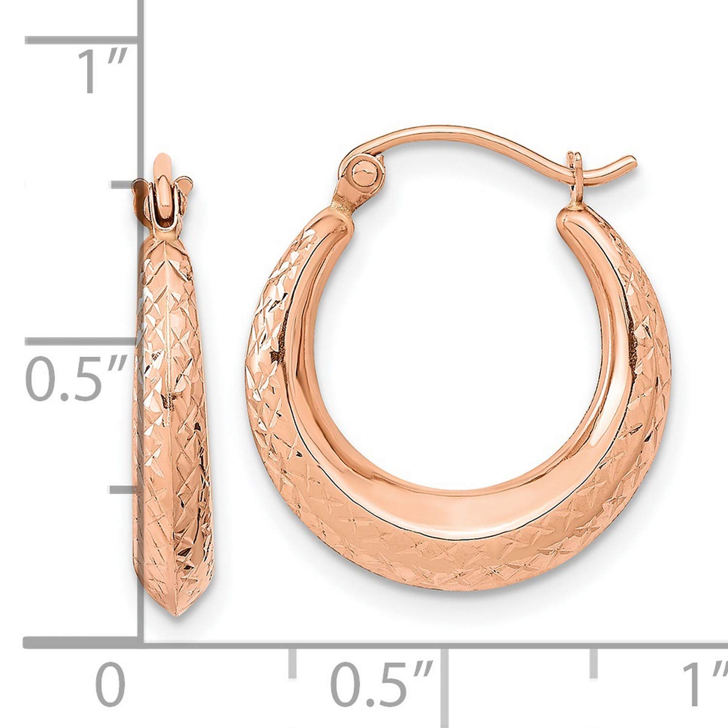 14K Rose Gold Hollow Hoop Earrings for Women - 18.8x17.5mm Textured Dainty Huggie Earrings - Perfect for Everyday Wear, Date Nights & Special Occasions
