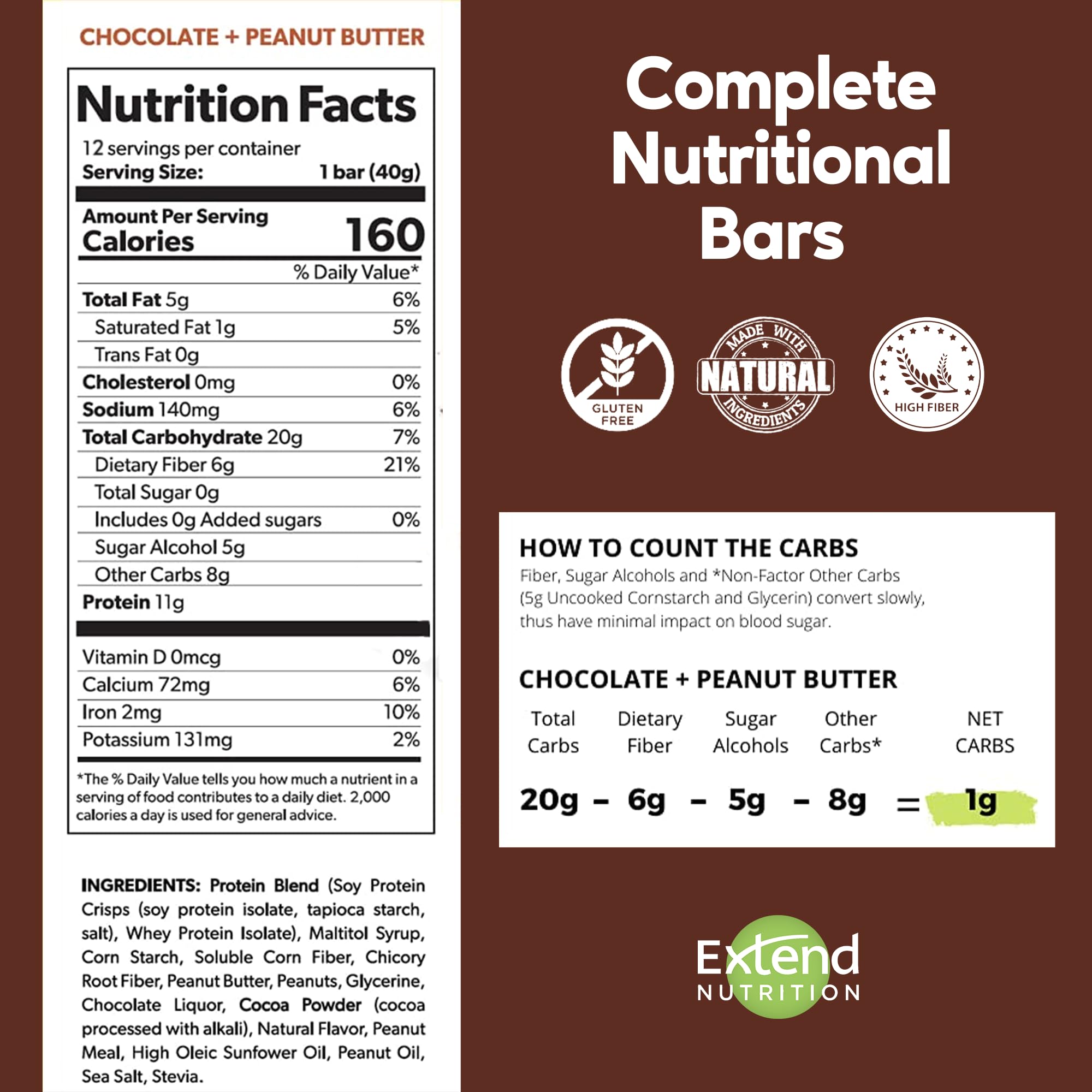 Sugar Free Protein Bars - Keto, Low Carb, High Protein & Fiber for Energy & Hunger Control - Chocolate Peanut Butter (12 Pack) - Perfect for Diabetics & Healthy Snacking