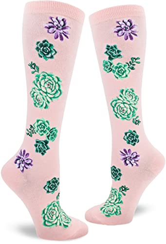 Succulent Plants Knee High Socks in Petal Pink