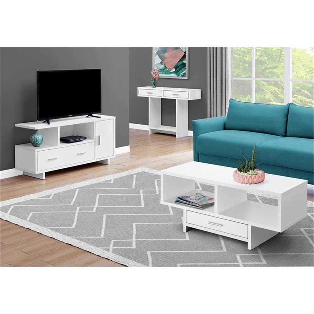 Monarch Specialties I STAND-48 L Storage TV Stand in White - Modern Entertainment Center with Ample Storage Space for Living Room, Bedroom or Home Theater Setup