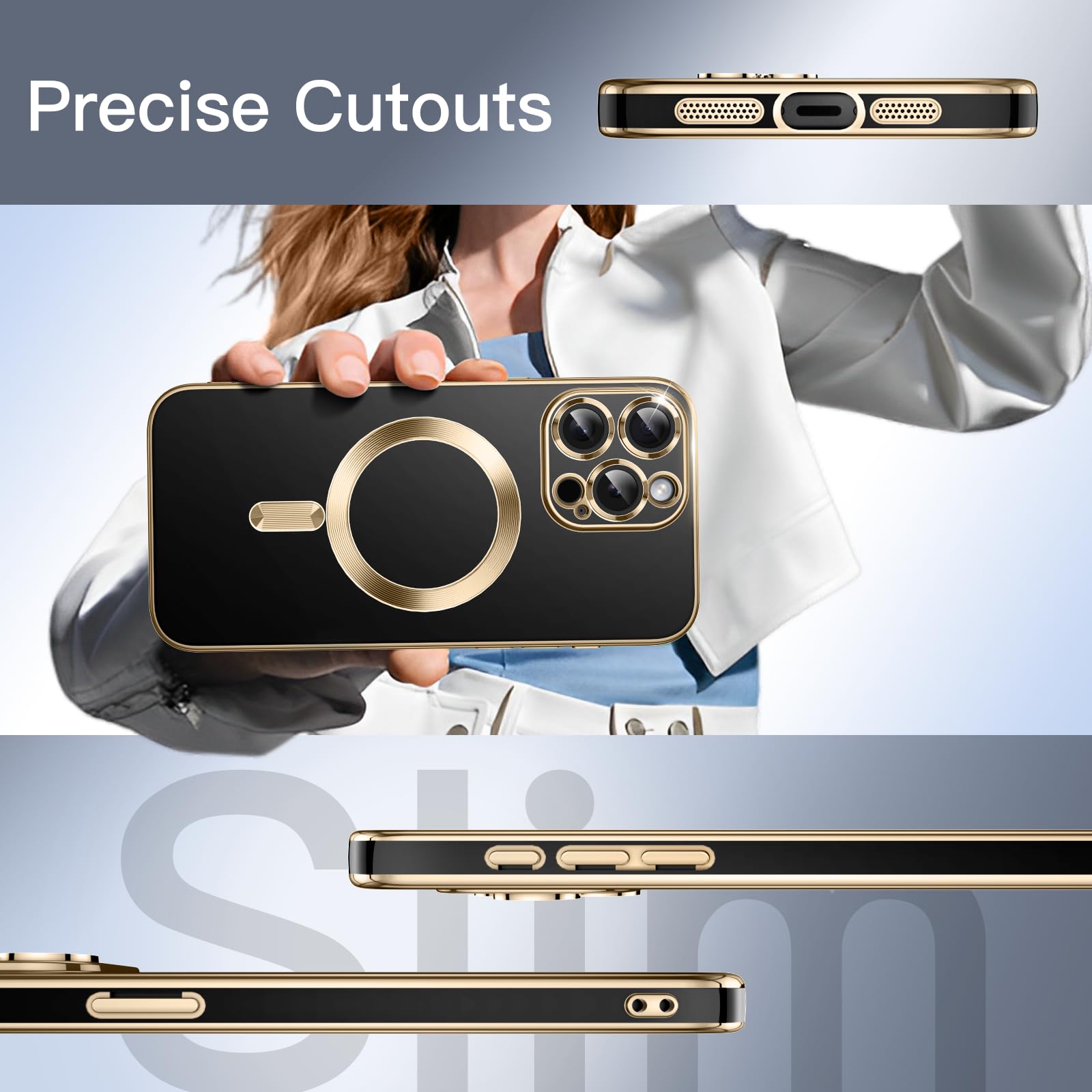 JETech iPhone 15 Pro 6.1-Inch Electroplated Case - MagSafe Compatible, Shockproof TPU Cover with Full Camera Protection in Black Titanium | Perfect for Everyday Use, Work & Travel Protection