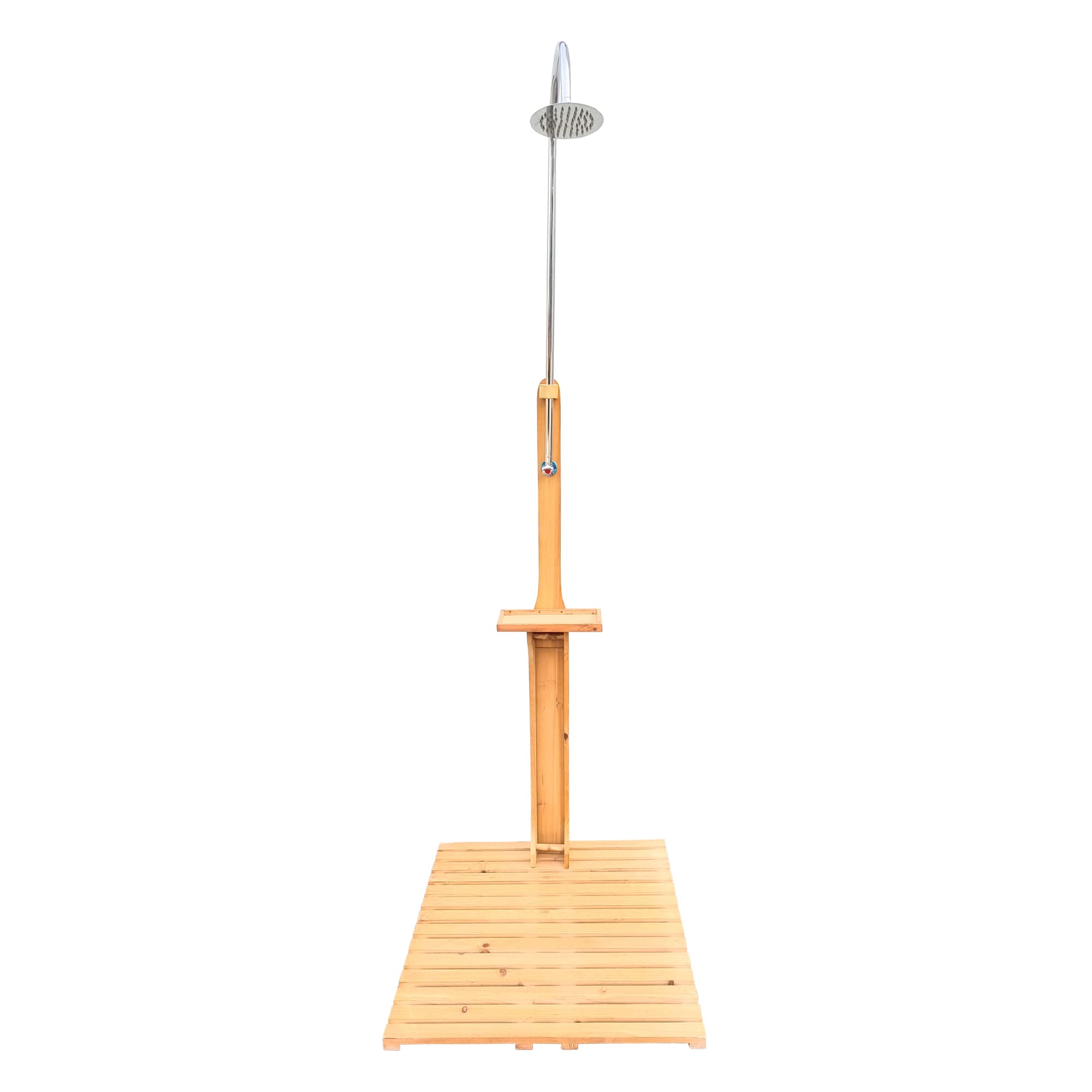 Premium Teak Wood Outdoor Garden Pool Shower with Adjustable Pressure | Freestanding Shower Kit with Storage Shelf | Perfect for Swimming Pools, Patios, Terraces & Backyard Gardens