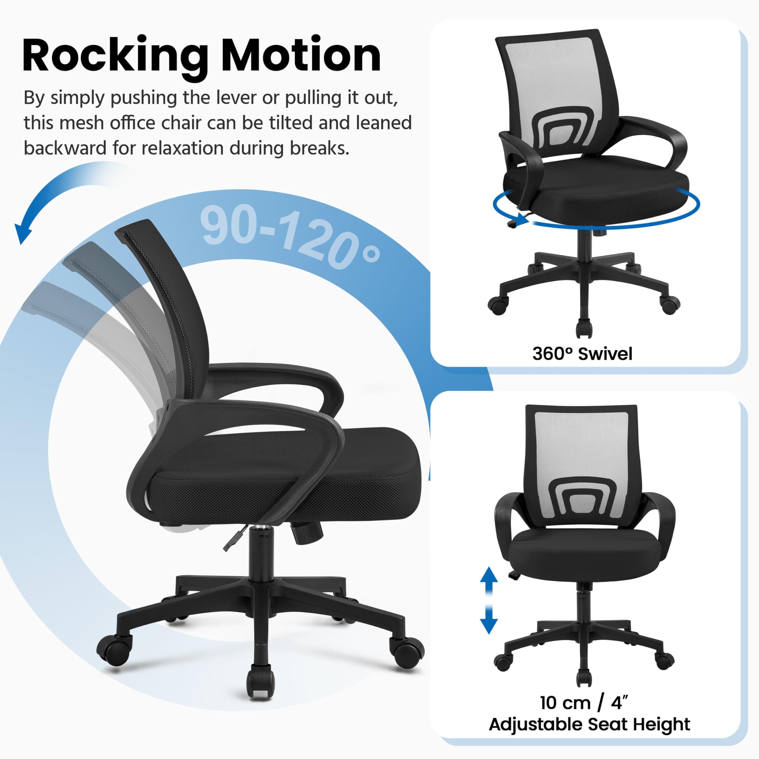 Yaheetech Ergonomic Office Chair - Mid Back Swivel Desk Chair with Lumbar Support, Adjustable Height & Armrests, Breathable Mesh Computer Chair (Black, 2-Pack) - Perfect for Home Office, Gaming & Workspaces