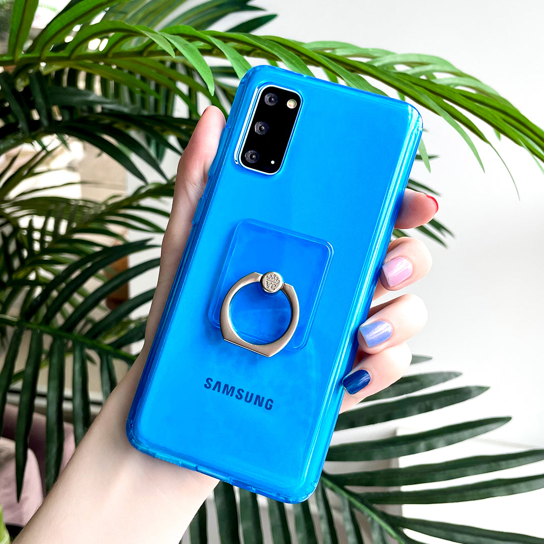 Neon Blue Clear Samsung Phone Case - Slim Protective Cover for Galaxy S21/S20/Note 20 - Shockproof & Scratch Resistant - Perfect for Everyday Use & Outdoor Activities