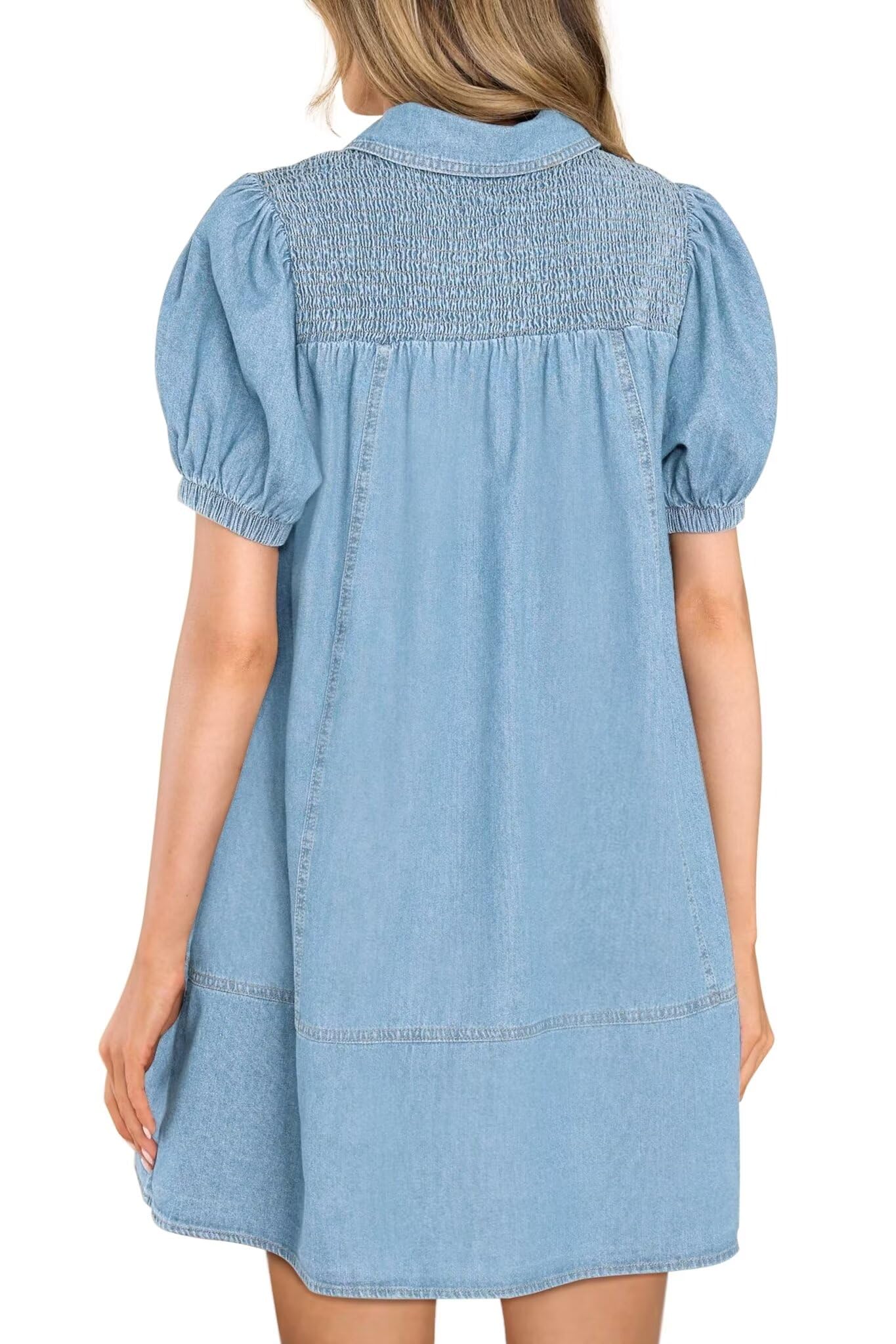 Women's KDF Denim Babydoll Shirt Dress - 2024 Summer Jean Dress for Casual Outings, Beach Cover-Up & Date Night Outfits