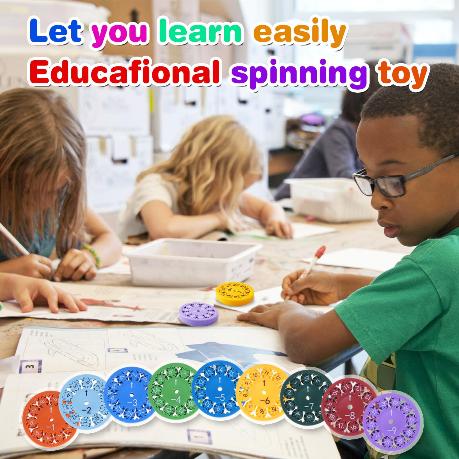 Math Fidget Spinners - Educational Learning Toys for Kids (9 Pcs) - Practice Addition, Subtraction, Multiplication & Division - Perfect for Homeschooling, Classroom Prizes & Stress Relief