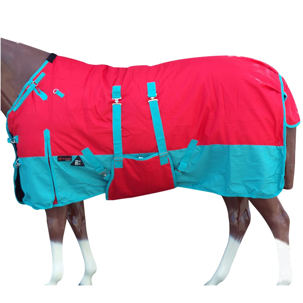 HILASON 1200D Winter Waterproof Horse Blanket with Belly Wrap - Heavy Duty Turnout Rug for Cold Weather - 66 Inch Warm & Waterproof Horse Coat - Ideal for Pasture, Riding & Stable Use