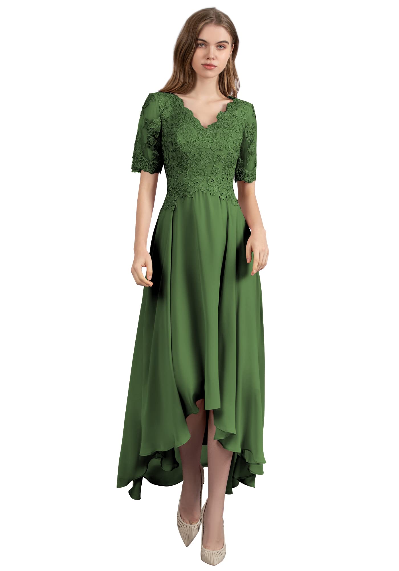Elegant Tea-Length Mother of the Bride Dress with Lace Applique - Formal Evening Gown for Weddings, Parties & Special Occasions