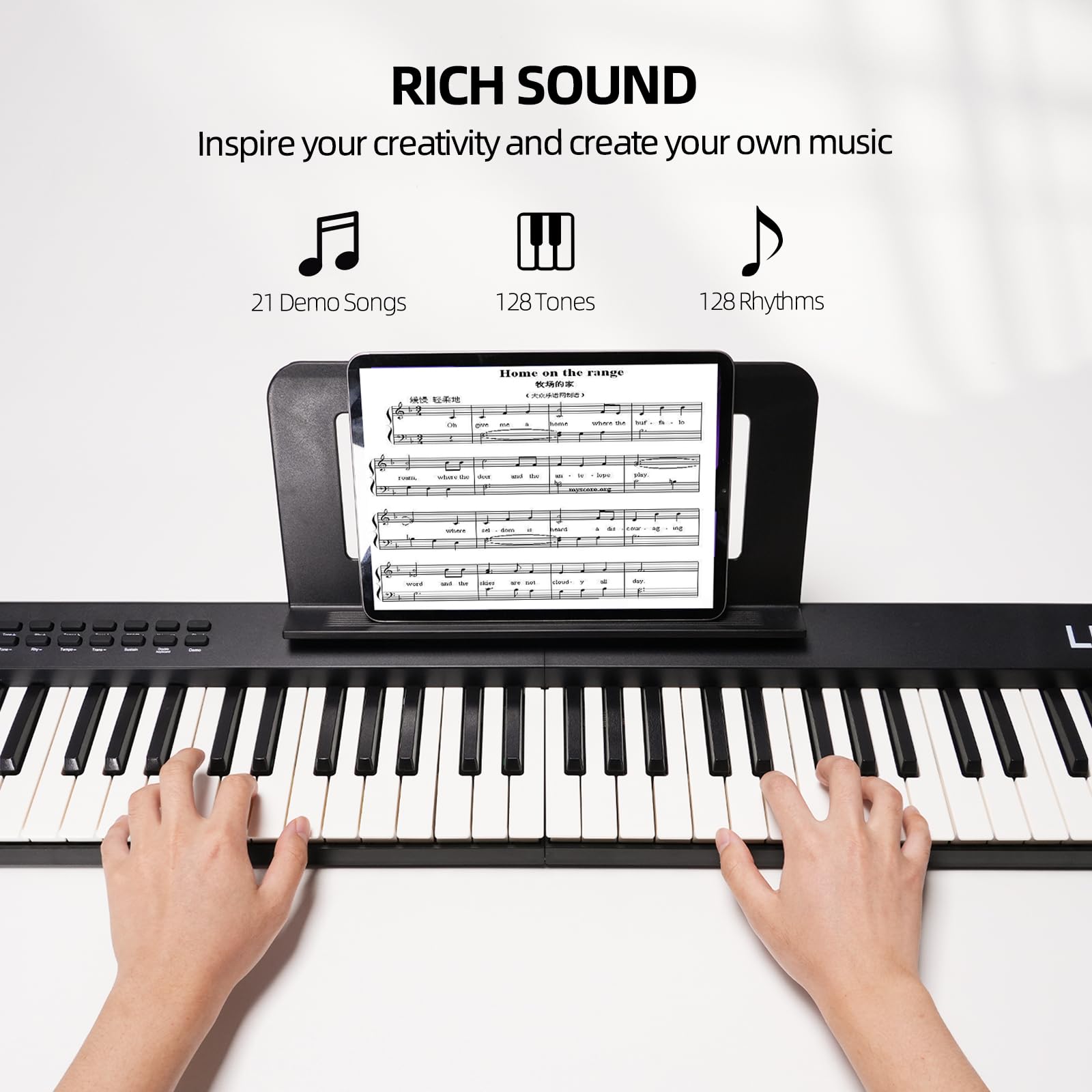 LEKATO FP-10 88 Key Portable Folding Digital Piano with Sustain Pedal - Semi-Weighted Wood Grain Keys, Bluetooth MIDI Connectivity - Perfect for Beginners, Travel & Home Practice (Ideal for Small Spaces & On-the-Go Musicians)