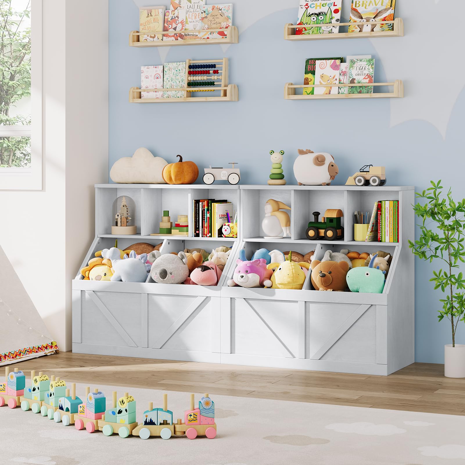 IDEALHOUSE Kids Bookshelf and Toy Storage Organizer - Sturdy Wooden Bookshelf for Toddlers, Perfect for Playroom, Bedroom, Nursery, Classroom & Daycare - Organize Toys, Books & Learning Materials for Kids