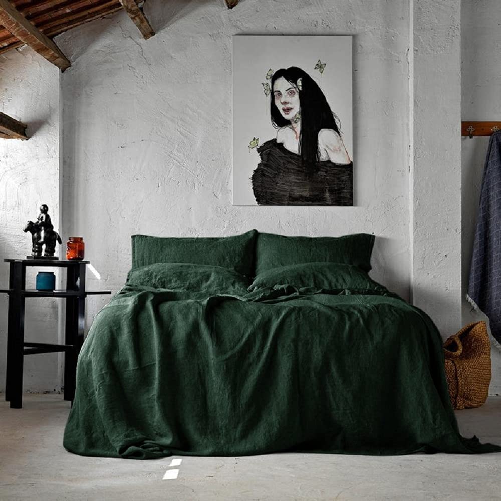 Emerald Green Duvet Cover Set - 100% Washed Cotton King/California King Size with Matching Pillowcases | Soft Luxury Bedding for Master Bedroom, Guest Room & Hotel Decor