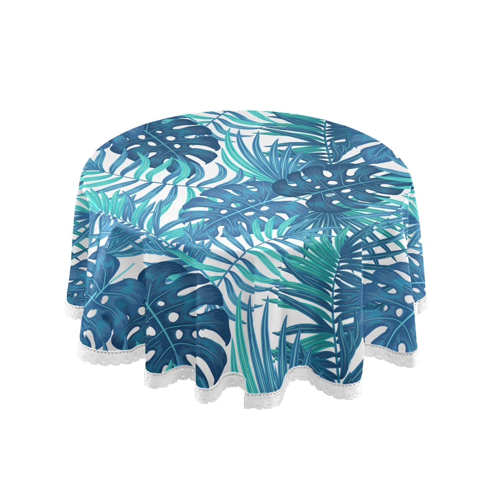 OTVEE 60-Inch Round Tablecloth - Hawaiian Blue Tropical Leaves Design, Washable Polyester, Large Circular Table Cover for Kitchen, Dining, Party & Dinner Decor | Perfect for Summer Gatherings, Luau Theme Events & Outdoor Celebrations