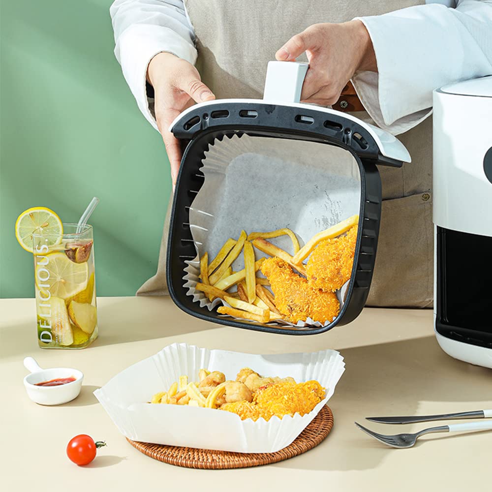 Non-Stick Air Fryer Disposable Paper Liners - 6.3 Inch Square Parchment Baking Sheets for Oil-Proof & Water-Proof Cooking - Perfect for Air Frying, Baking, Roasting, and Easy Cleanup