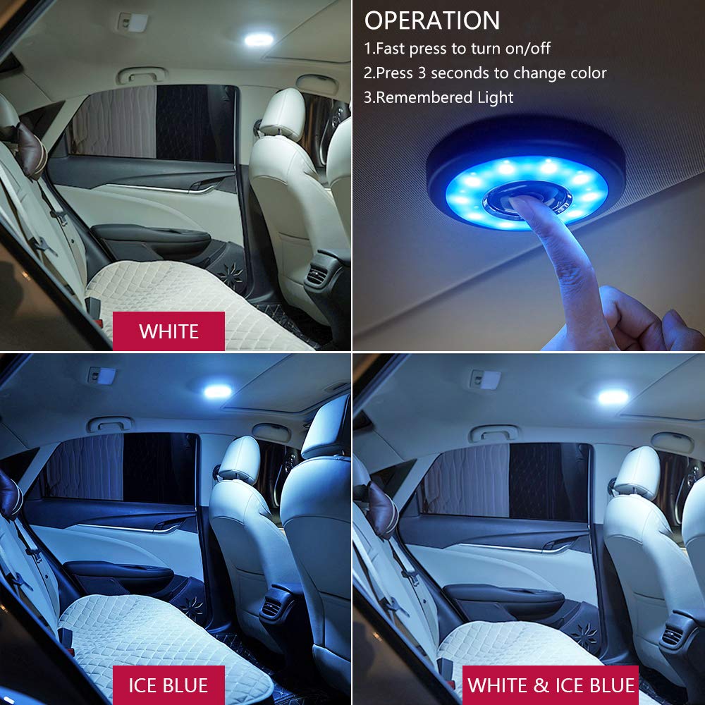 12V LED Car Ceiling Dome Light - White & Ice Blue Interior Map Light for RV, Trunk, Trailer, Camper - Wireless Bright Lighting for Night Driving & Camping