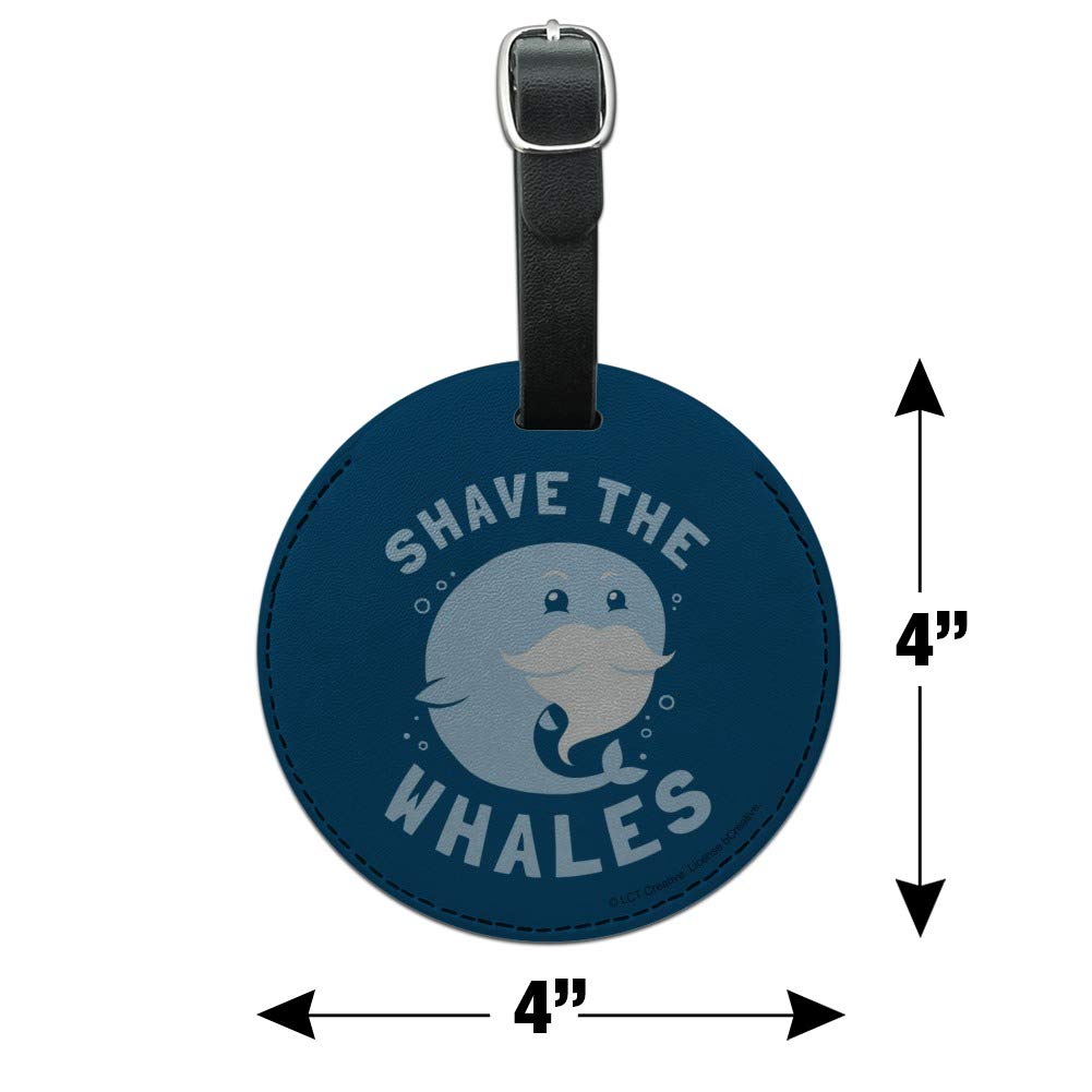 Shave The Whales Save Mustache Beard Round Leather Luggage Tag - Vintage Style Leather ID Tag for Travel Bags, Suitcases & Backpacks - Perfect for Business Trips, Vacations & Unique Gift Ideas