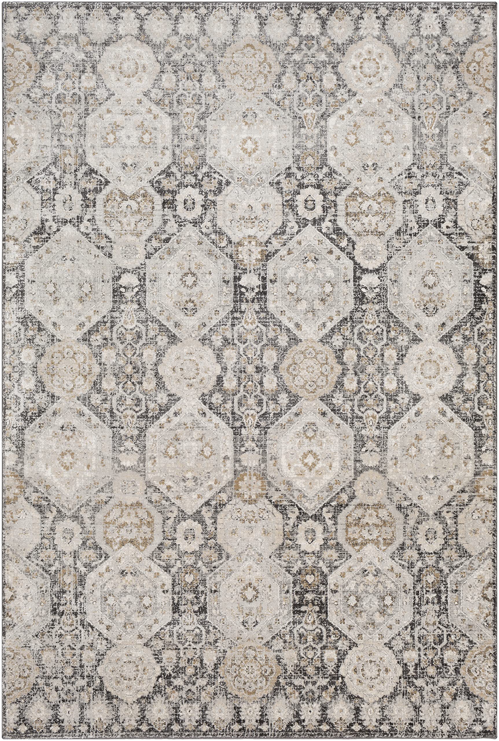Mark&Day 4x6 Traditional Black Area Rug - Charcoal Grey Brown Carpet for Living Room, Bedroom, Kitchen | Non-Slip Soft Floor Mat (4'3