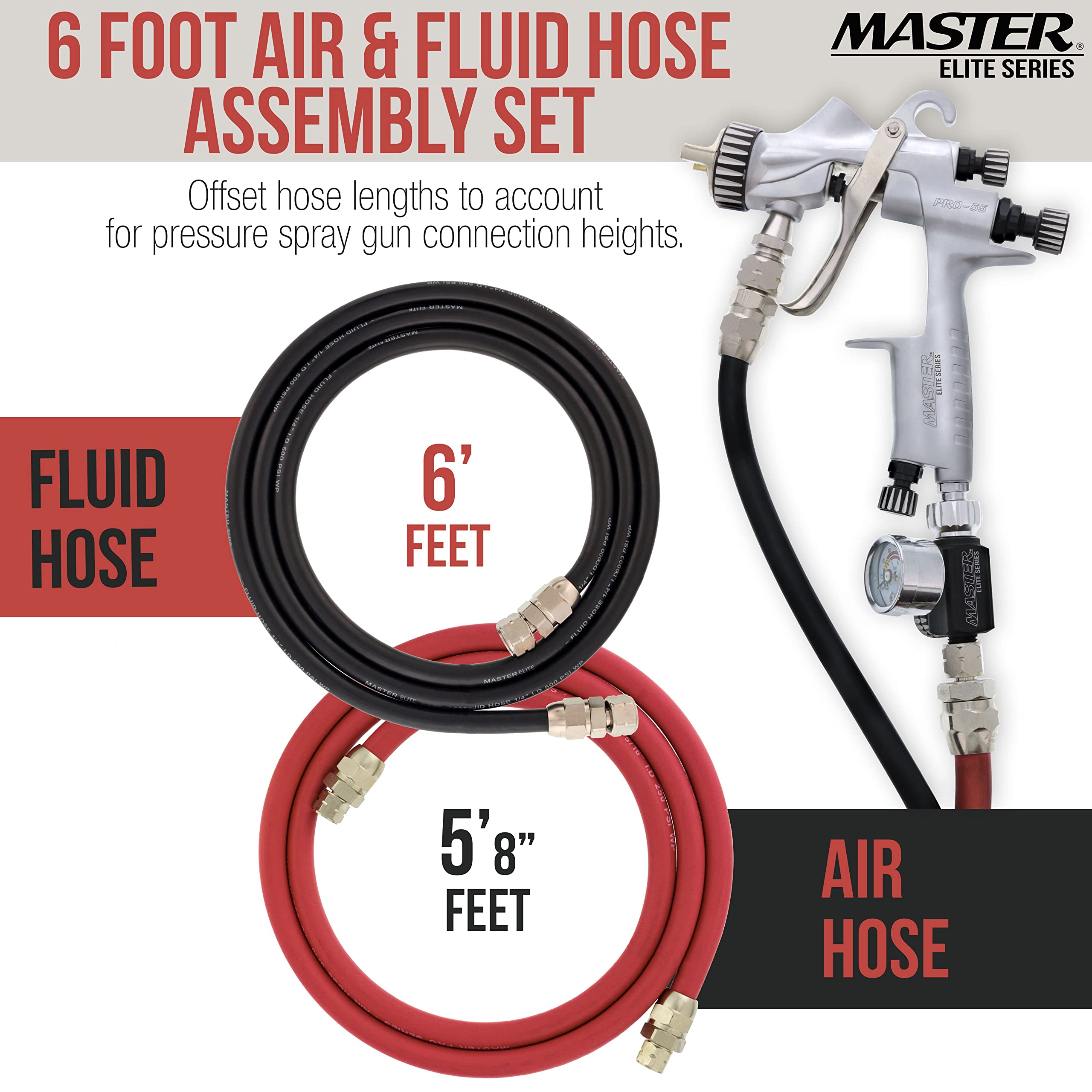 TCP Global 2 Quart Spray Paint Pressure Pot Tank with Master Elite 55 Series HVLP Spray Gun - 1.2mm Tip & 6' Air/Fluid Hose - Professional Automotive, Woodworking & DIY Painting Tool for Home Projects & Industrial Use