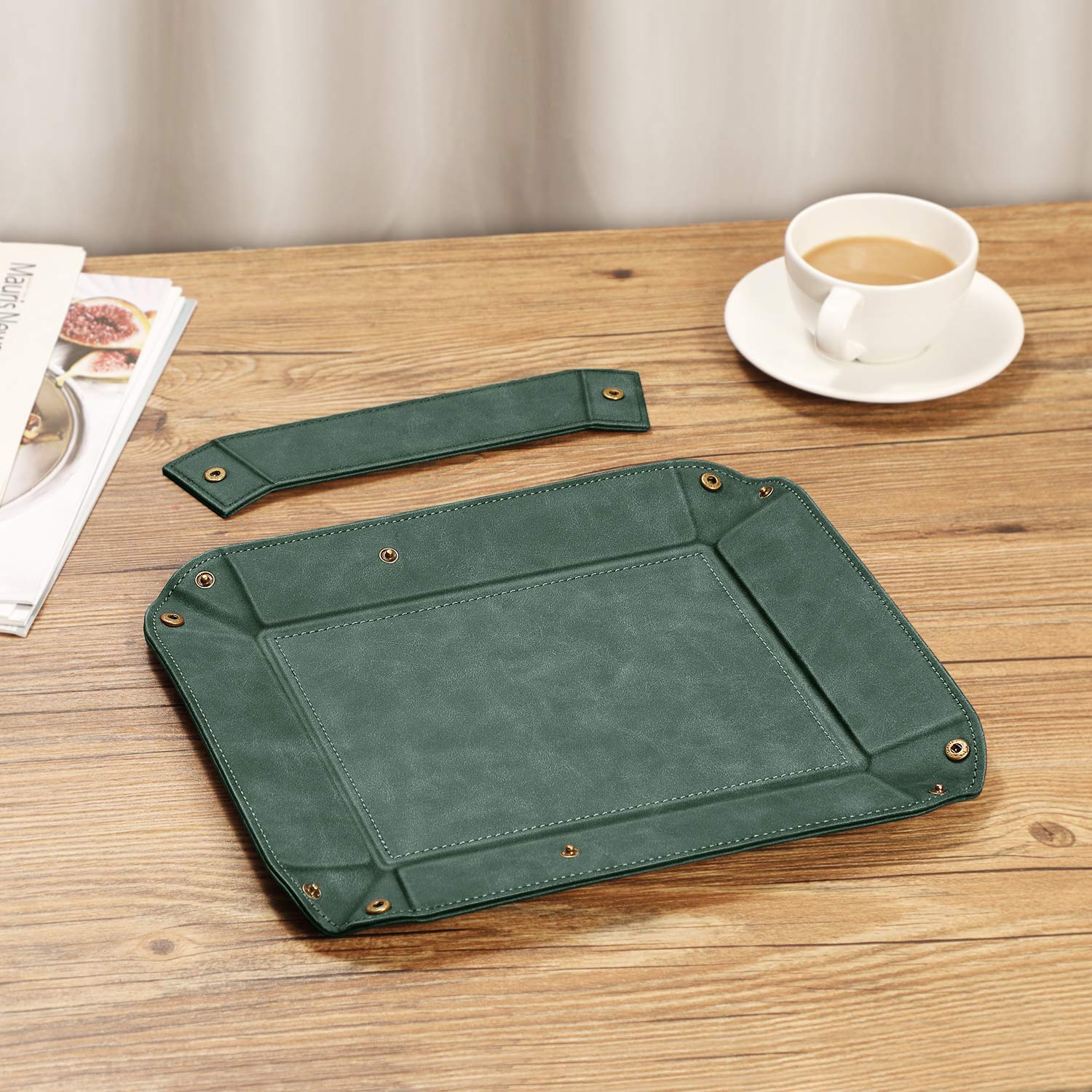SITHON Valet Tray - 2 Compartment Desktop Organizer with Removable Dividers | Nightstand Catchall Tray for Jewelry, Keys & Essentials | Dark Green Storage Plate for Bedroom, Office & Vanity