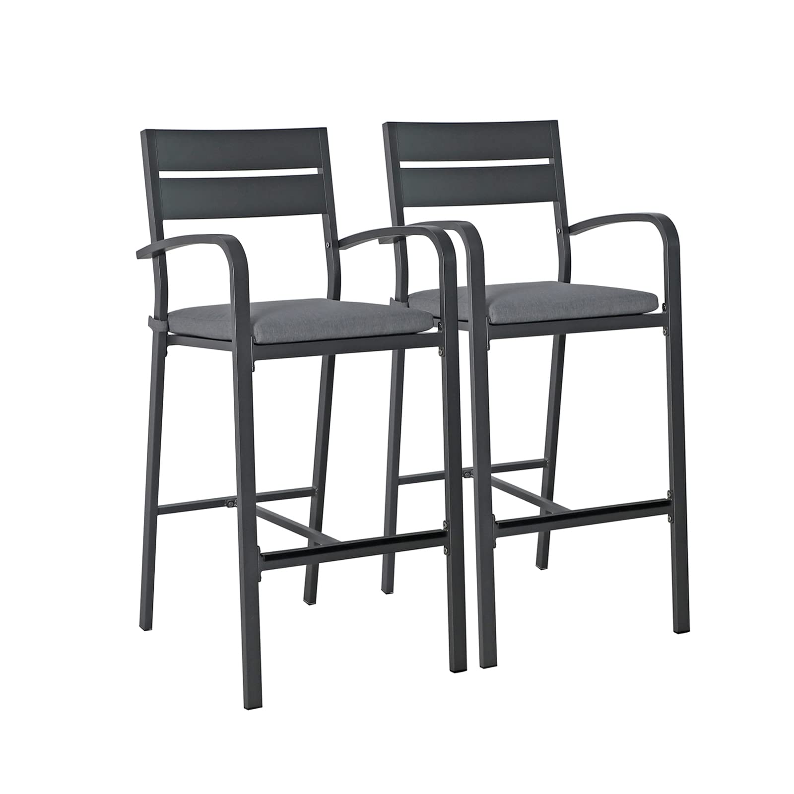 Soleil Jardin 2-Pack Outdoor Bar Stools - All-Weather Aluminum Bar Height Patio Chairs with Cushions - Dark Grey - Perfect for Backyard, Balcony, Poolside & Outdoor Dining Areas