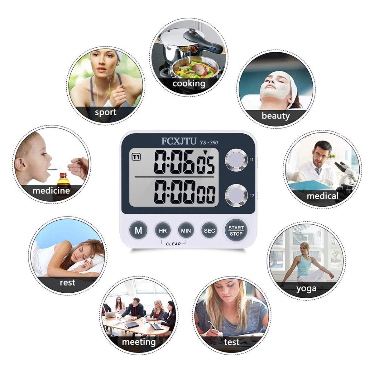 Digital Dual Kitchen Timer with Magnetic Back & Memory Presets - 2 Group Countdown/Up Stopwatch, 3-Level Volume + LED Alert - Perfect for Cooking, Baking, Meal Prep & Home Kitchen Use (Battery Included)
