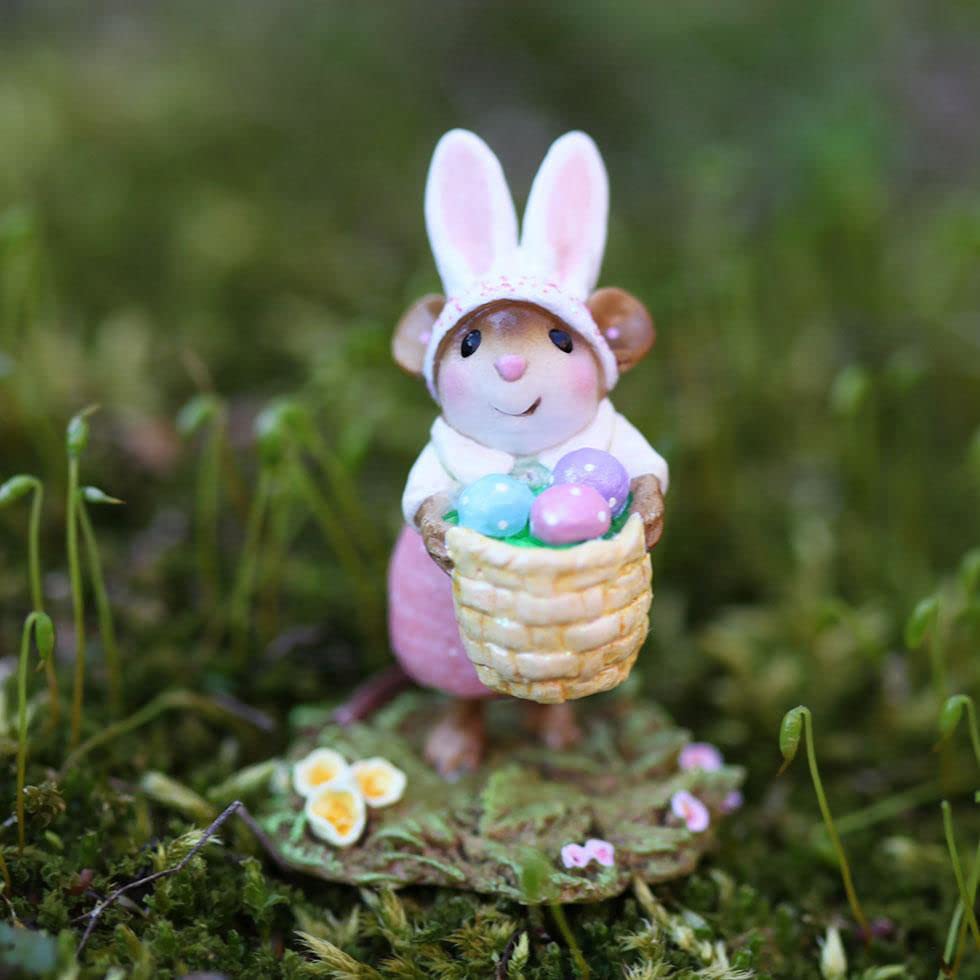 Wee Forest Folk M-719a Hoppy Easter Girl Figurine - Pink Ceramic Collectible (New 2022) | Easter Decorations, Spring Home Decor, Gift for Collectors
