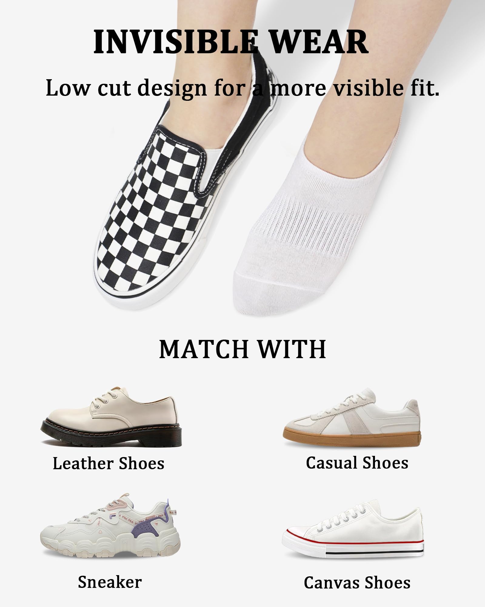 SIXDAYSOX Women's No Show Socks 6-8 Pairs - Breathable Cotton Low Cut Invisible Socks with Non-Slip Grip for Size 5-11 | Perfect for Sneakers, Loafers & Casual Shoes
