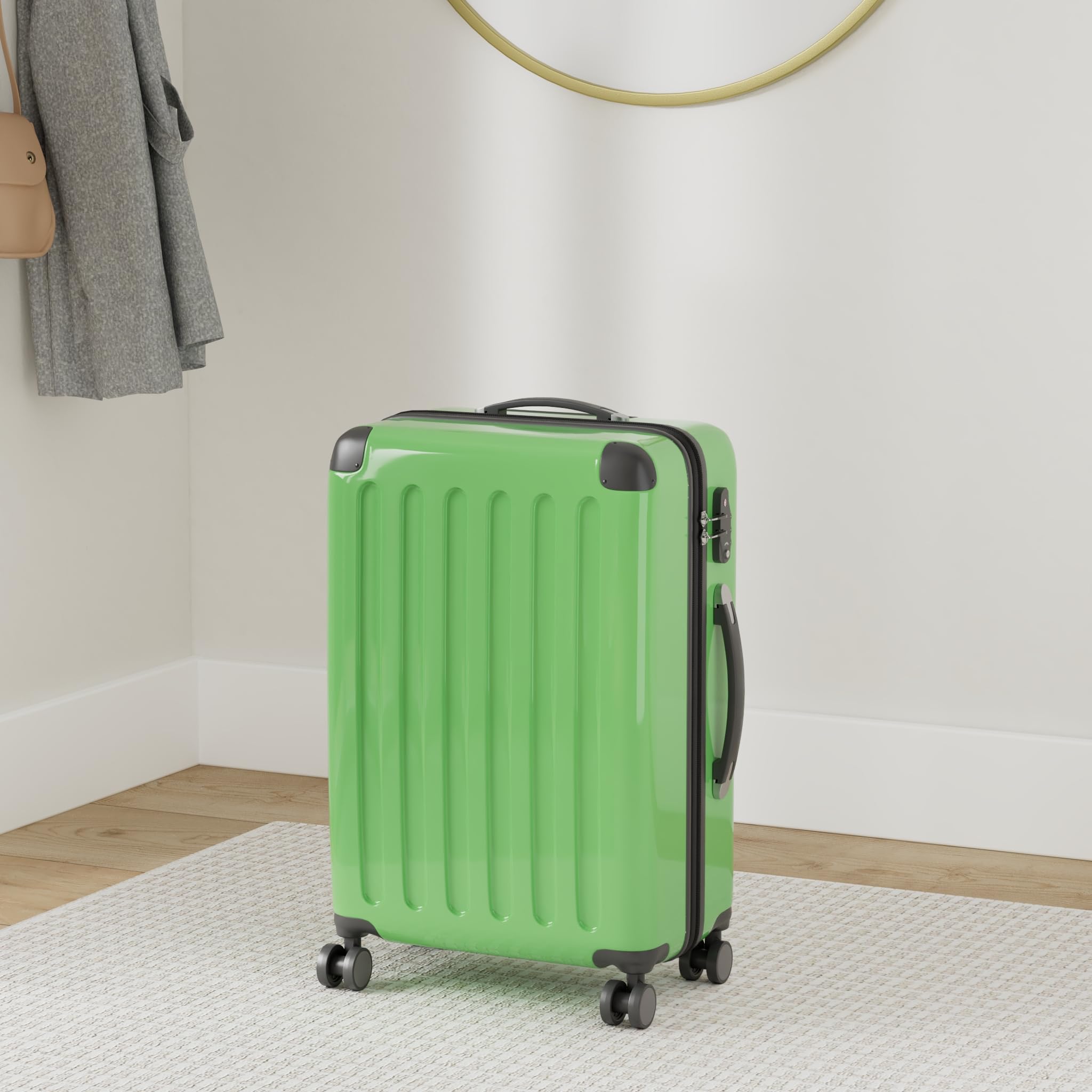 Alex Hardside Spinner Luggage Suitcase - 4 Wheel Expandable TSA Lock Carry-On Trolley, 65cm Green - Perfect for Business Travel & Vacation Packing