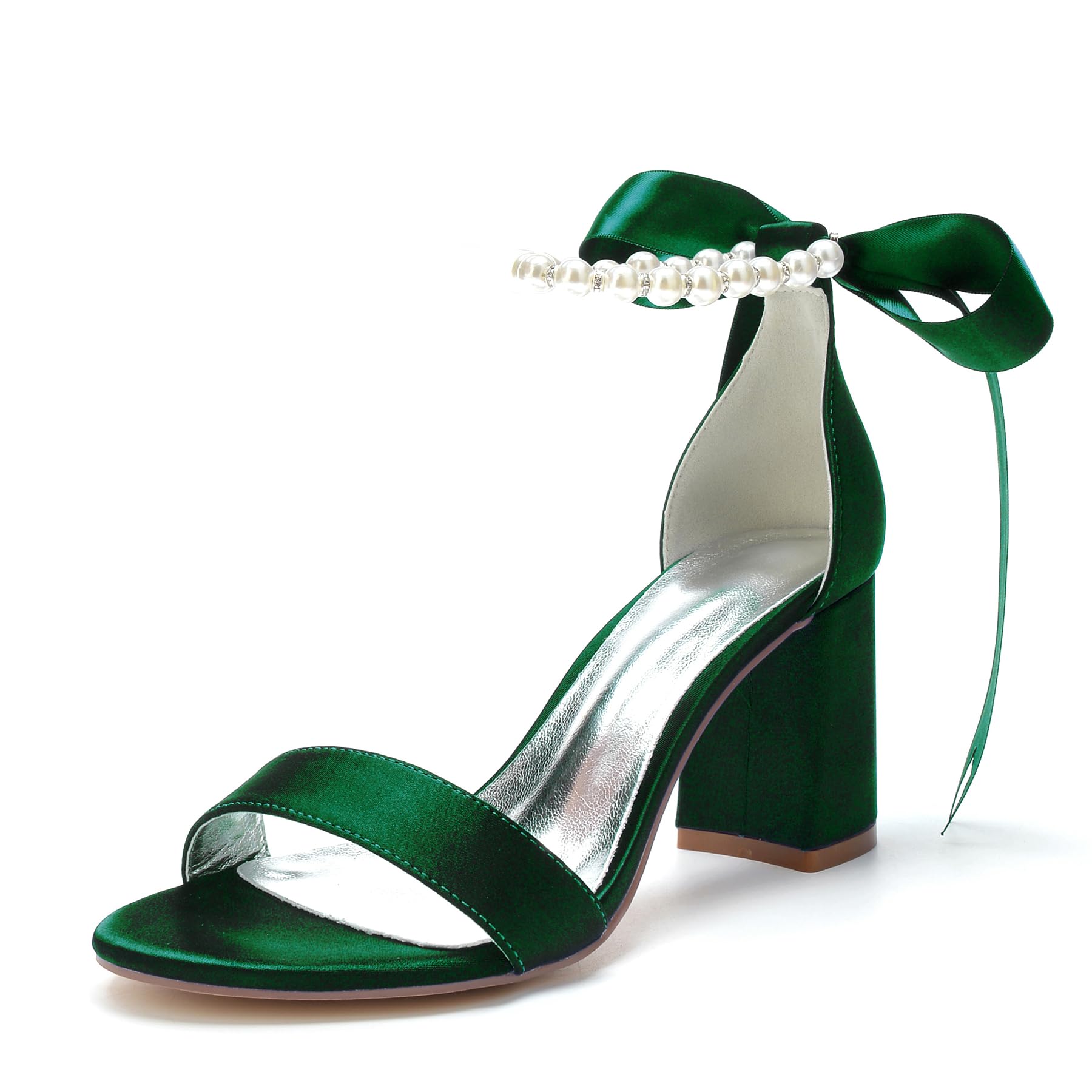 Elegant Women's Chunky Block Heel Sandals with Pearl Ankle Strap - Open Toe Dressy Pumps for Weddings, Parties & Special Occasions