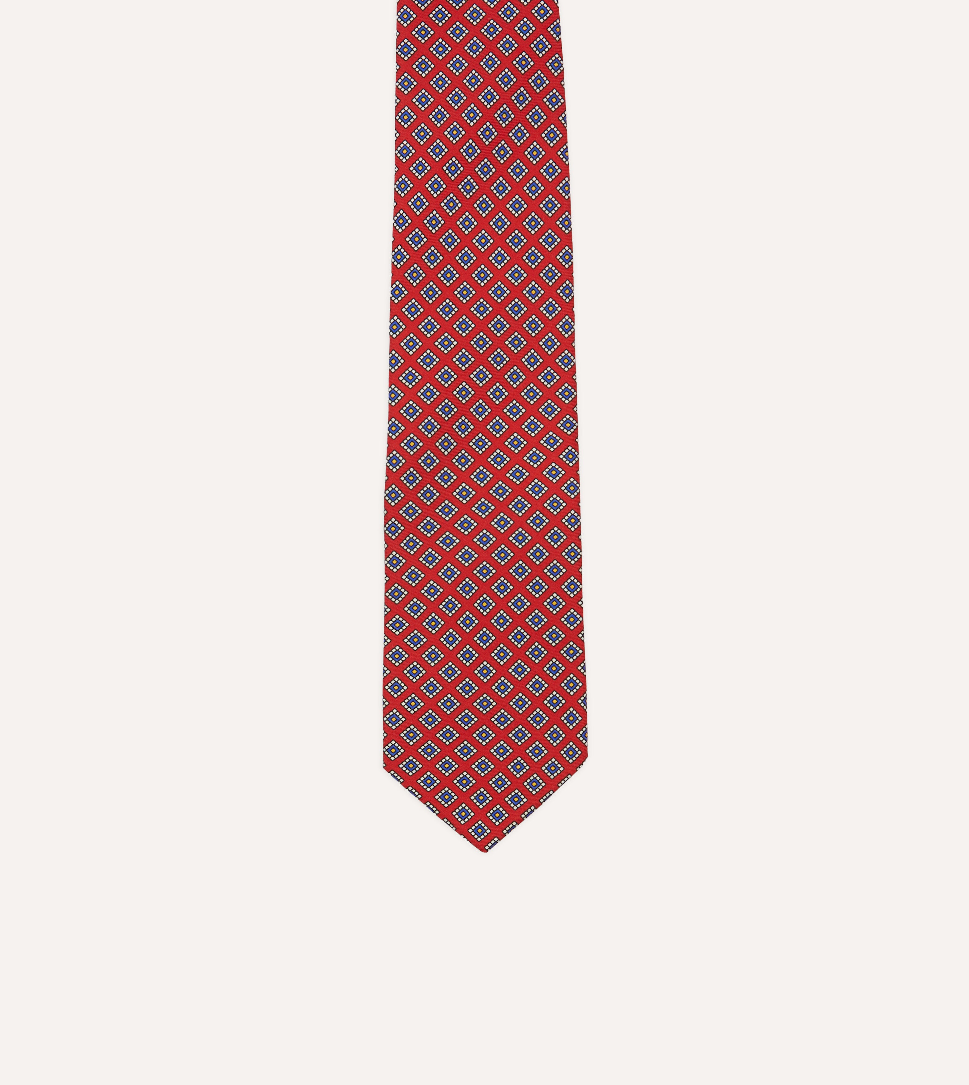 Elegant Red Square Medallion Self-Tipped Silk Tie for Men - Premium Business, Wedding & Formal Attire Accessory