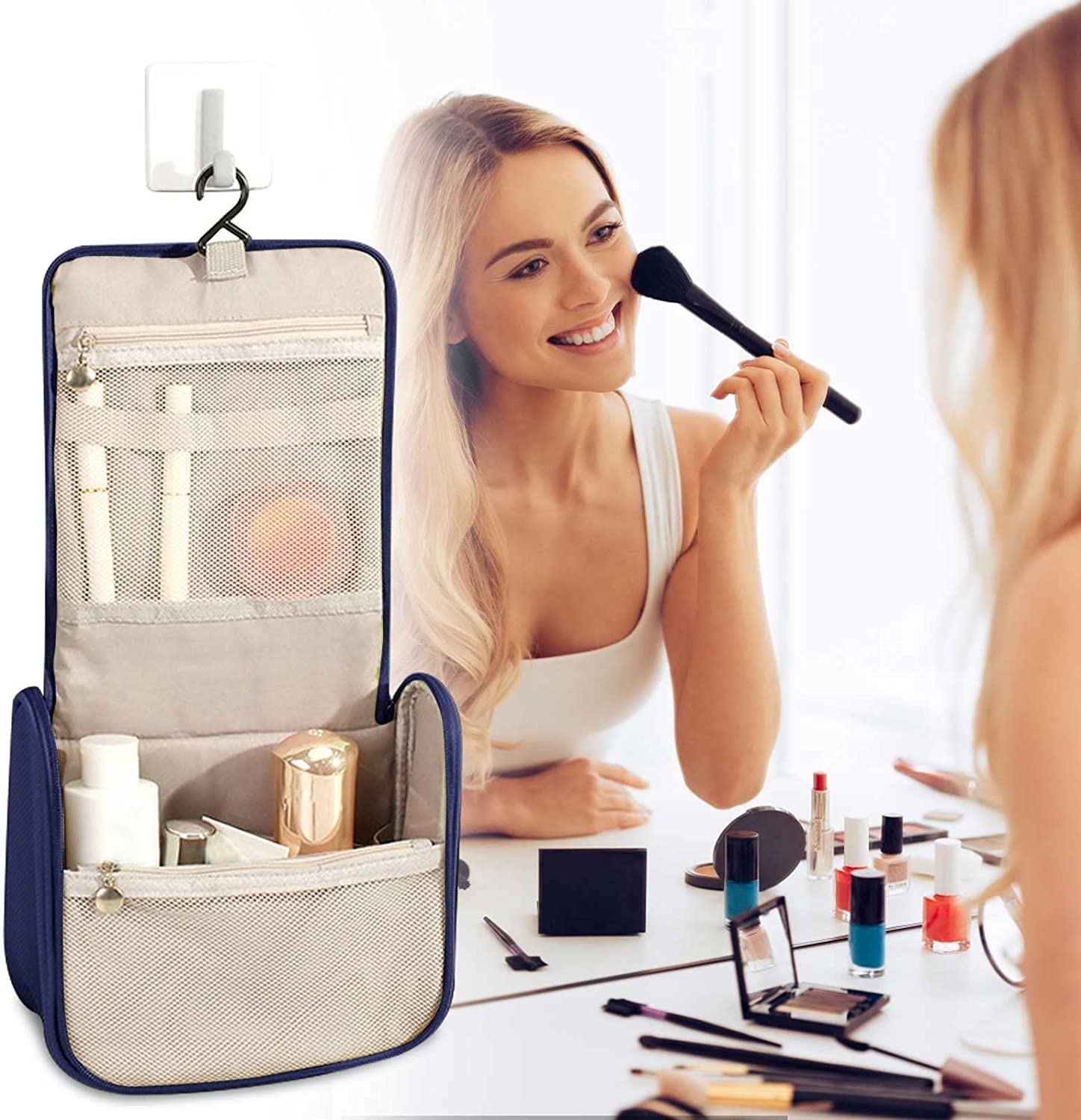 Moxtiza Hanging Travel Makeup Bag for Women - Waterproof Cosmetic Organizer with Multiple Pockets for Toiletries & Travel Accessories | Perfect Gift for Birthday, Graduation, Teachers - Ideal for Vacation, Business Trips & Daily Use