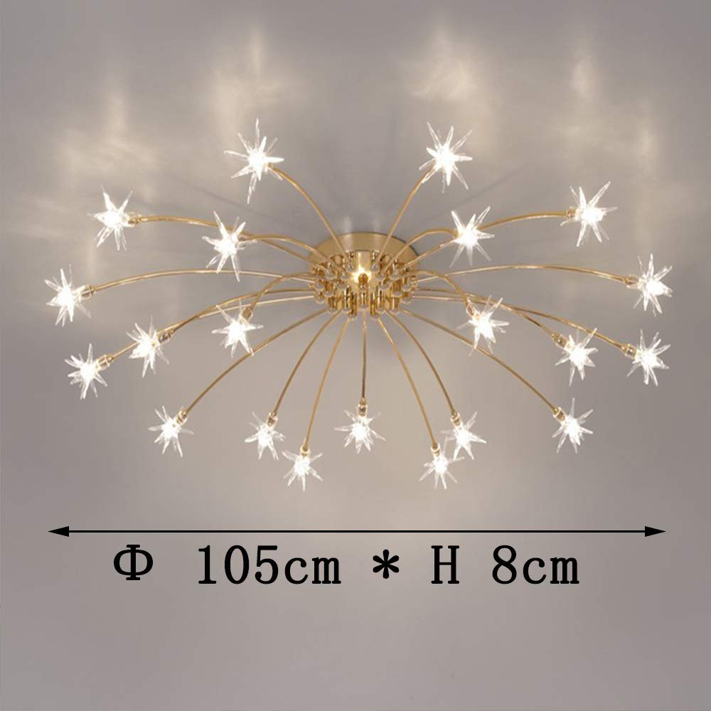 Gold Glass Chandelier Ceiling Light - LED Flush Mount Starry Pendant Lamp with Gypsophila Design for Living Room, Bedroom, Dining Room & Hallway - Elegant Lighting Fixture for Home Decor, Kitchen & Foyer