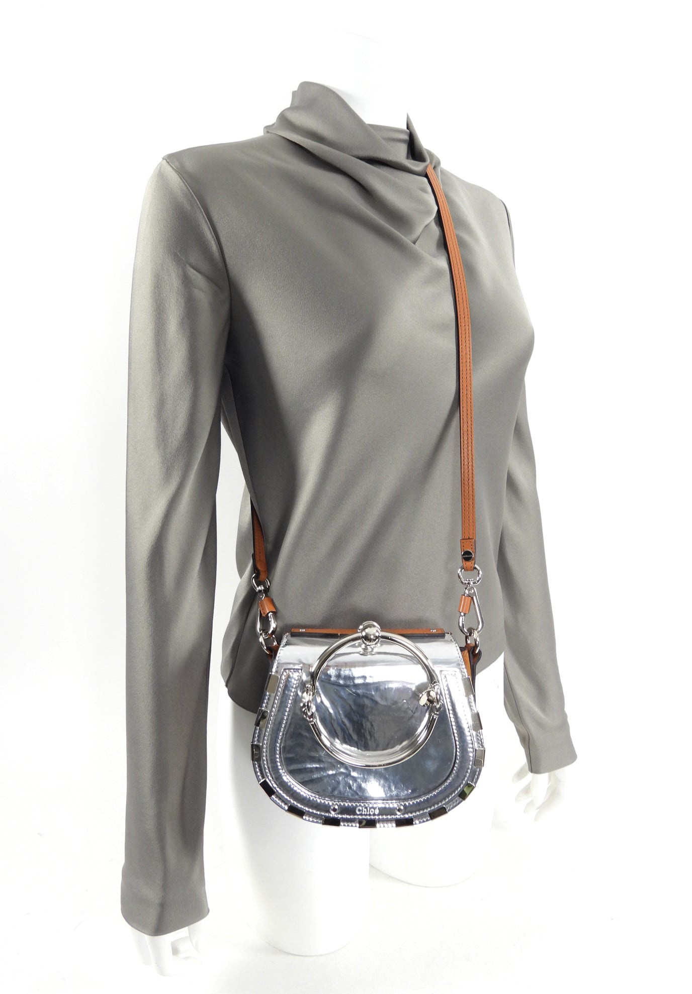 Chloe Silver and Tan Nile Bracelet Two-Way Handbag - Stylish Crossbody & Shoulder Bag for Women | Perfect for Work, Travel & Evening Out