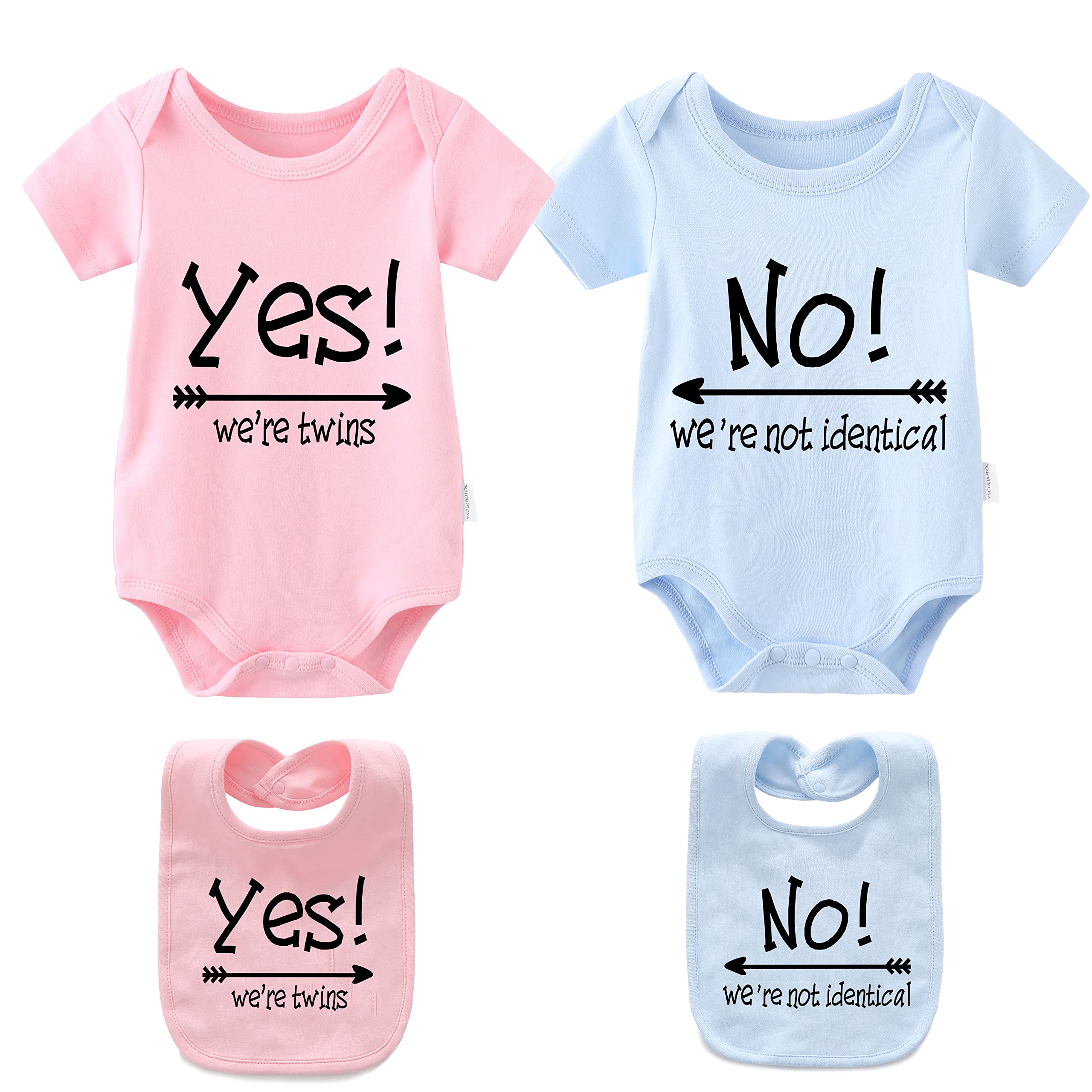 YSCULBUTOL Baby Bodysuits - 'Yes We're Twins' & 'No We're Identical Twins' Outfits for Boys & Girls | Soft Short Sleeve Twin Matching Clothes | Perfect for Twin Photoshoots, Birthday Parties & Family Matching Outfits
