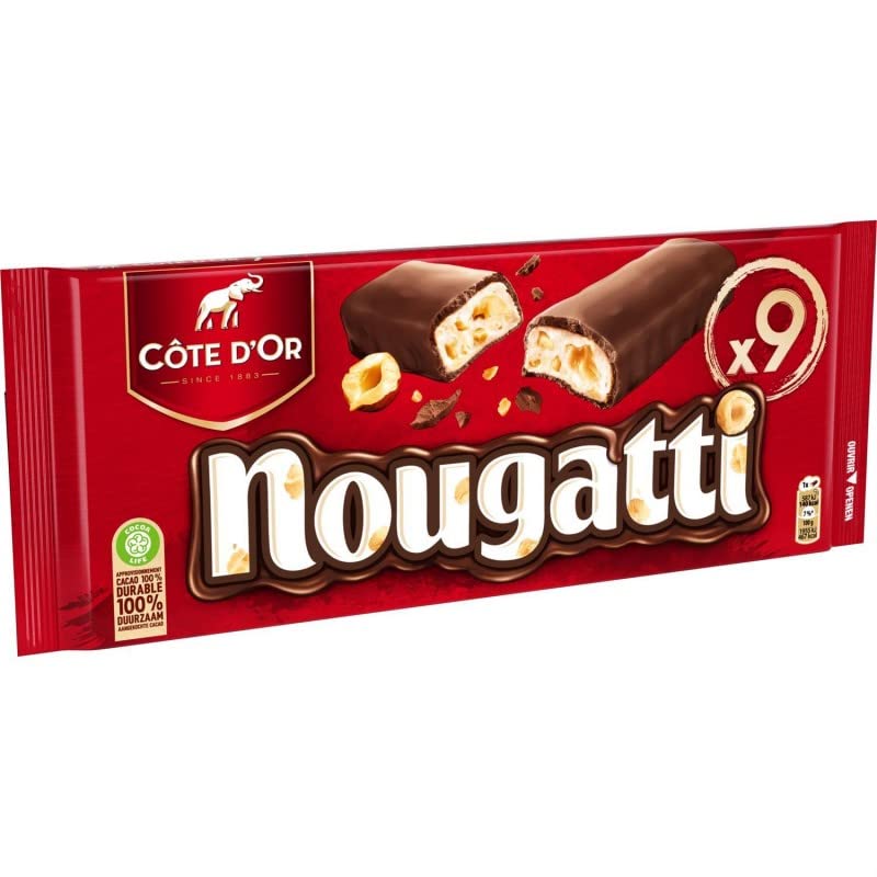 CÔTE D'OR Chocolate Nougatti Bar - Crunchy Nougatine Filled Belgian Chocolate - 3 Pack (270g Total) - Gourmet Candy for Gifts, Snacking & Dessert