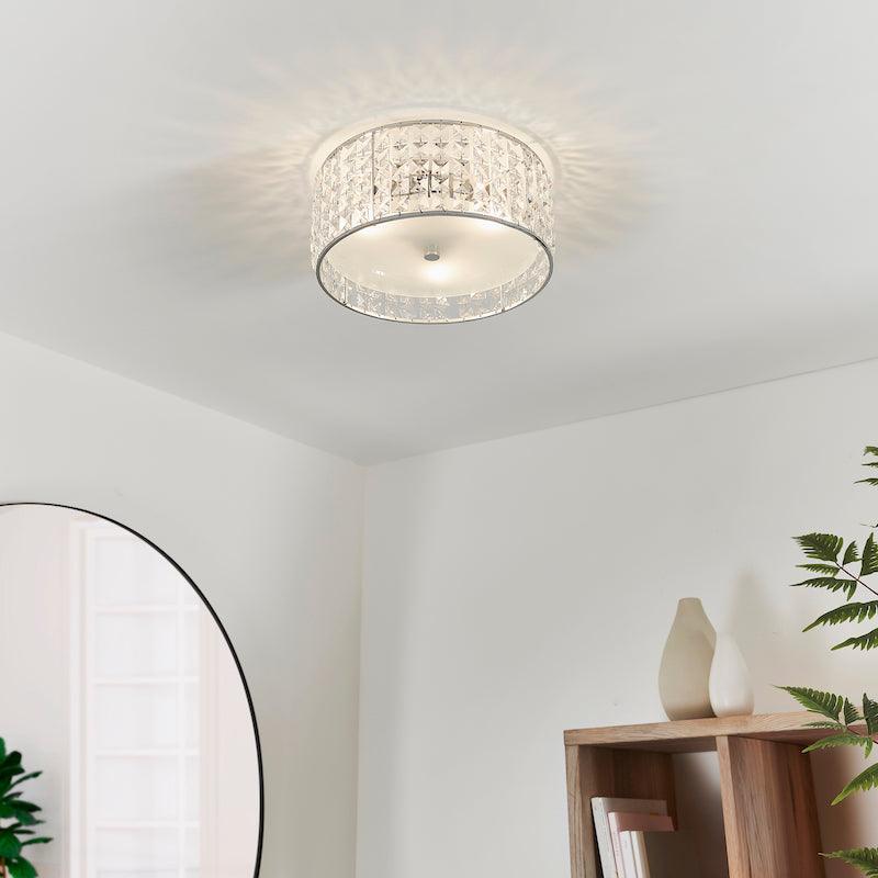 Belfont Clear Crystal and Chrome Flush Mount Ceiling Light for Bathroom - Modern Vanity Lighting Fixture for Home, Spa, or Powder Room