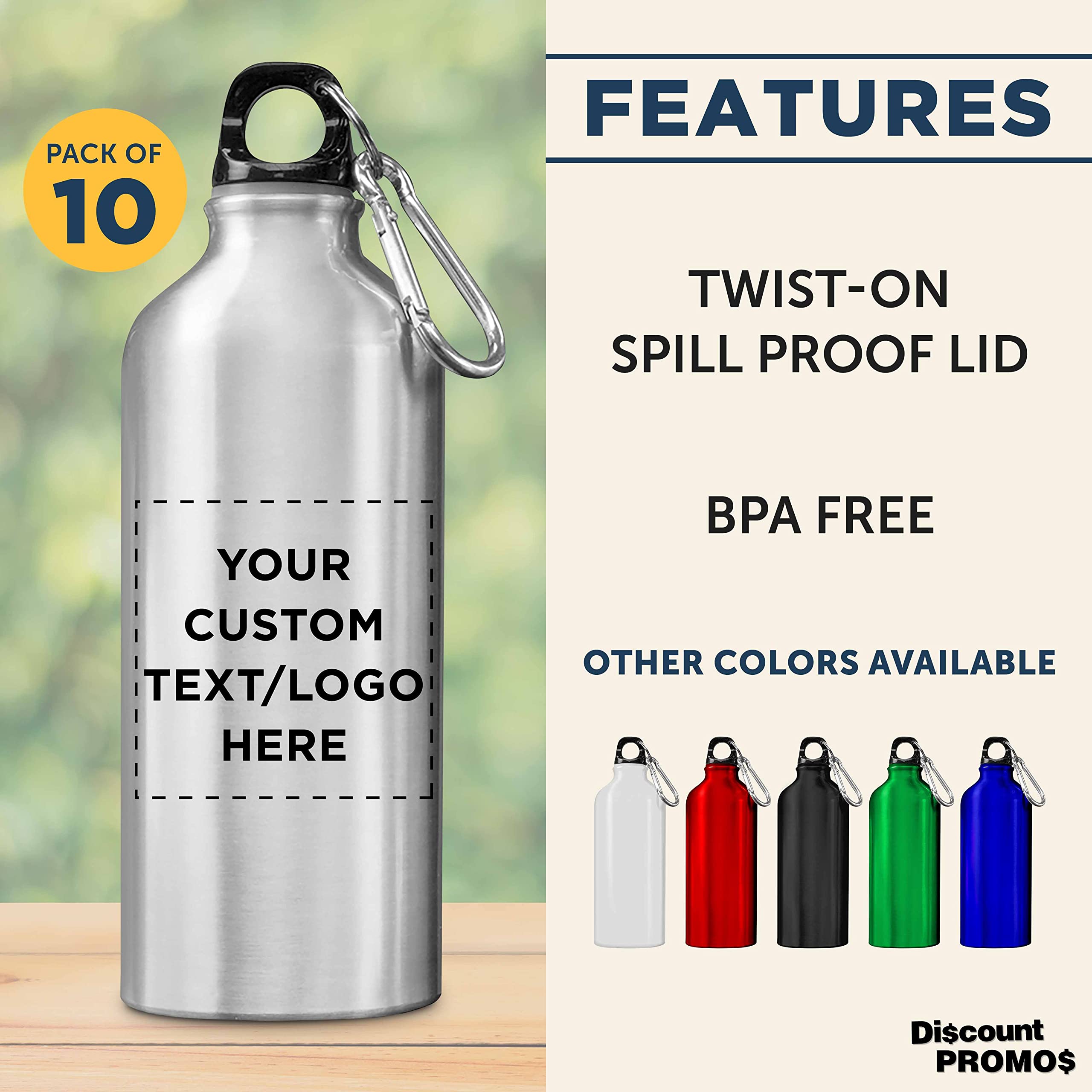 Custom 20 oz Aluminum Water Bottles Bulk Pack of 10 - Personalized & Reusable Gym Bottles for Hiking, Camping, Sports & Outdoor Activities - Silver Metal Water Bottle Set - Ideal for Fitness, Travel & Office Use