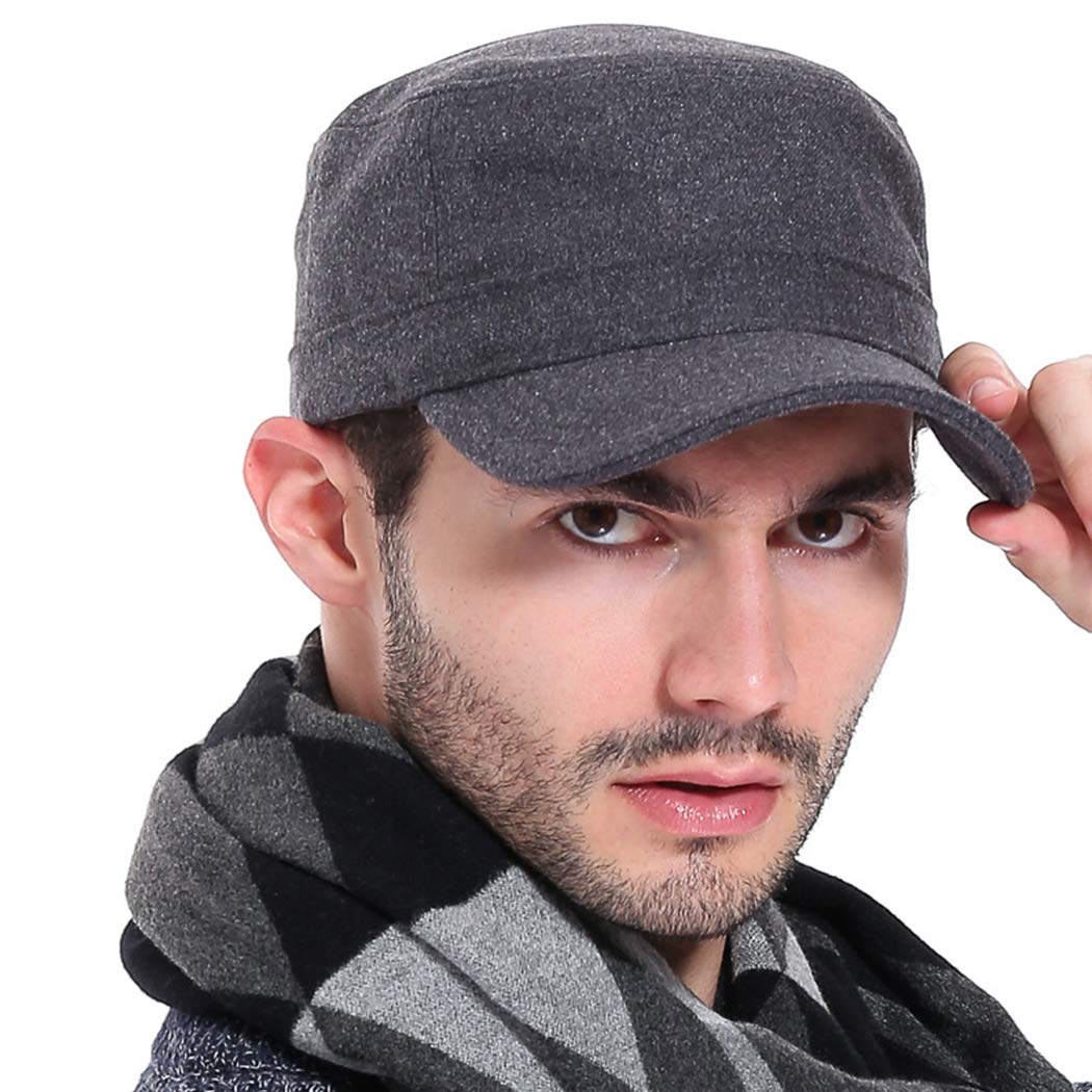 Gisdanchz Unisex Woolen Cadet Cap - Adjustable Military Style Winter Hat for Men & Women - Warm Flat Top Baseball Cap for Outdoor Activities, Hiking, and Cold Weather Fashion