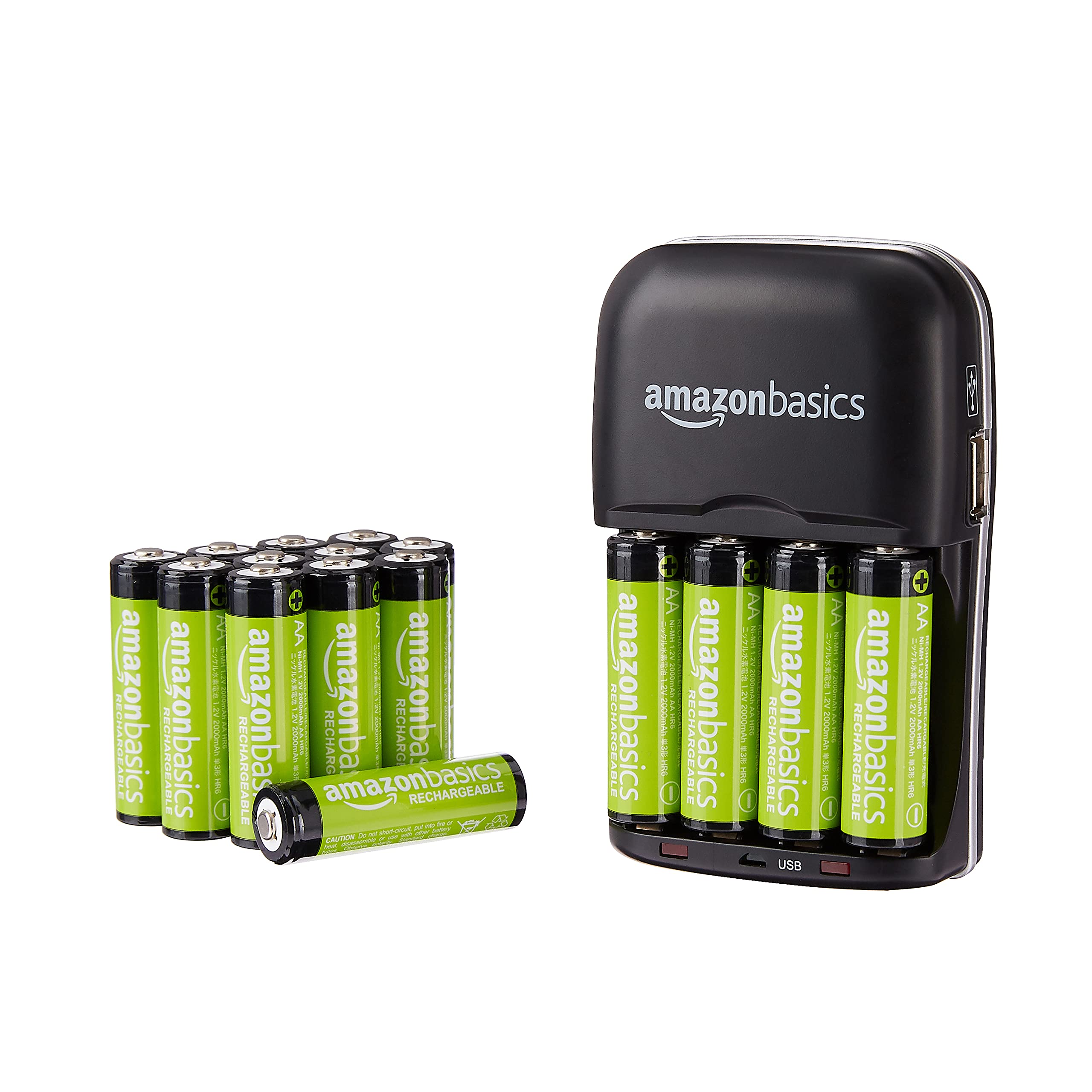 Amazon Basics 16-Pack AA Rechargeable Batteries 2000mAh with Fast 4-Hour Charger - High Performance, Overcharge Protection, Pre-Charged - Perfect for Cameras, Toys, Remote Controls & Electronic Devices