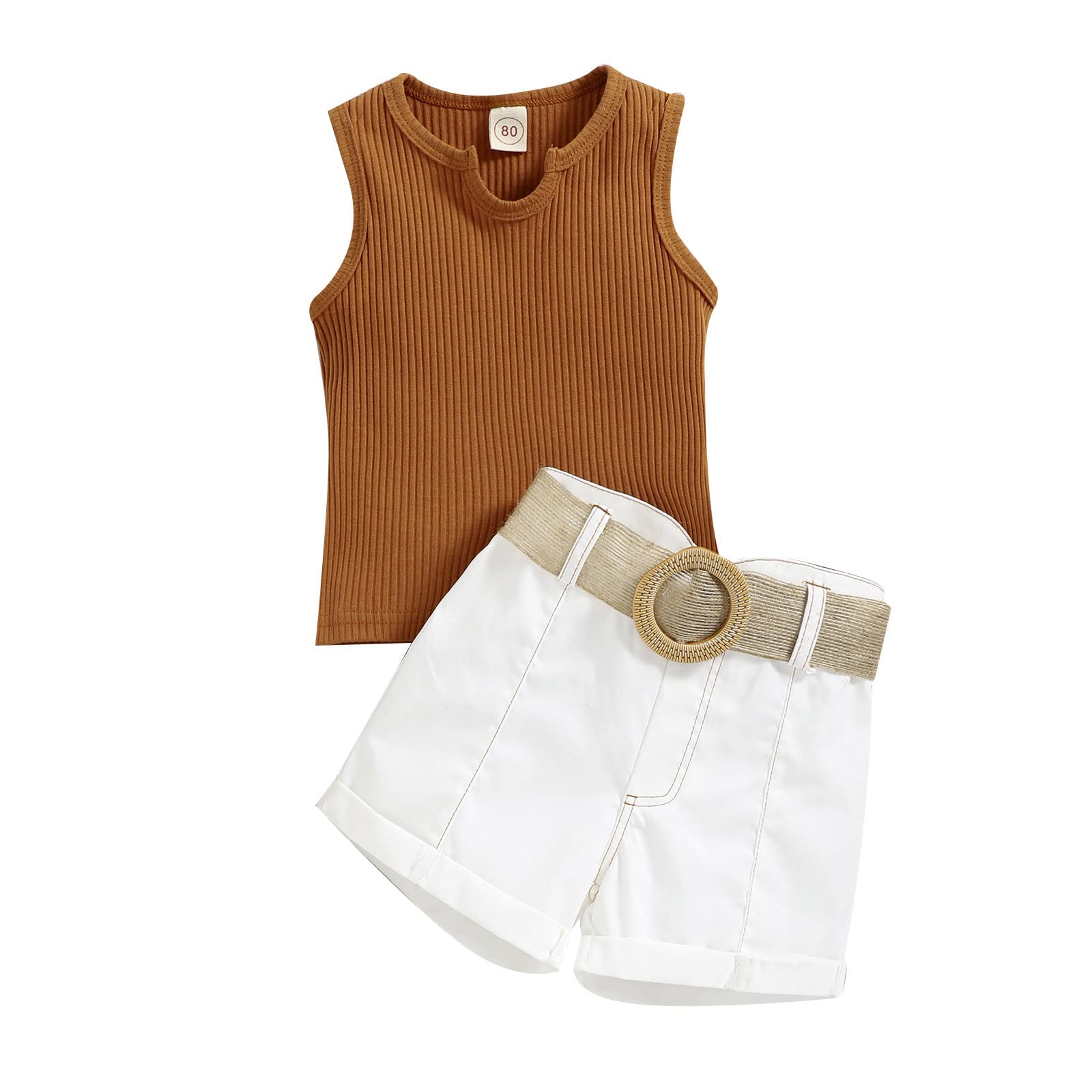 Summer Toddler Girls Sleeveless Ribbed Vest & Shorts Outfit Set - Cute Baby Girl Summer Clothes for Playtime, Beach & Outdoor Activities