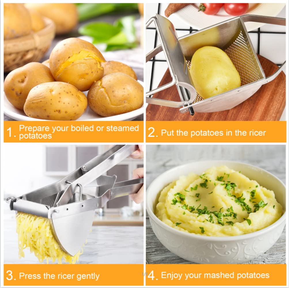 Professional Stainless Steel Potato Ricer - Heavy Duty Mashed Potato Maker for Creamy Mashed Vegetables & Fruits - Perfect for Home Cooking, Baby Food & Restaurant Use