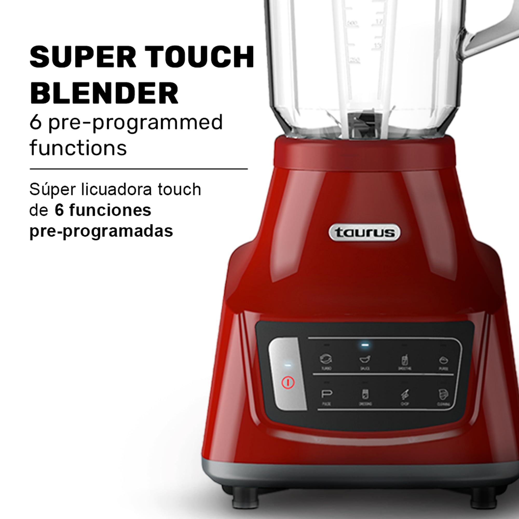 Taurus GRANDEUR TOUCH 48 oz (1.5L) Countertop Blender - 8 Speeds, Smart Touch Controls, 6 Pre-Set Programs, Turbo & Pulse - Durable BPA-Free Jar for Smoothies, Sauces, Soups & Ice Crushing - Perfect for Kitchens, Restaurants & Healthy Lifestyles